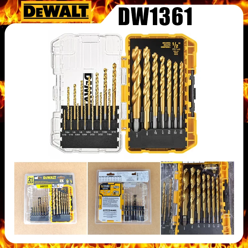 DEWALT DW1361 21PCS Titanium Coated Drill Bit Set Pilot Point HSS Twist Drill Bits 1/16"-1/2" with Tough Storage Case
DEWALT DW1361 21PCS Titanium Coated Drill Bit Set Pilot Point HSS Twist Drill Bits 1/16"-1/2" with Tough Storage Case