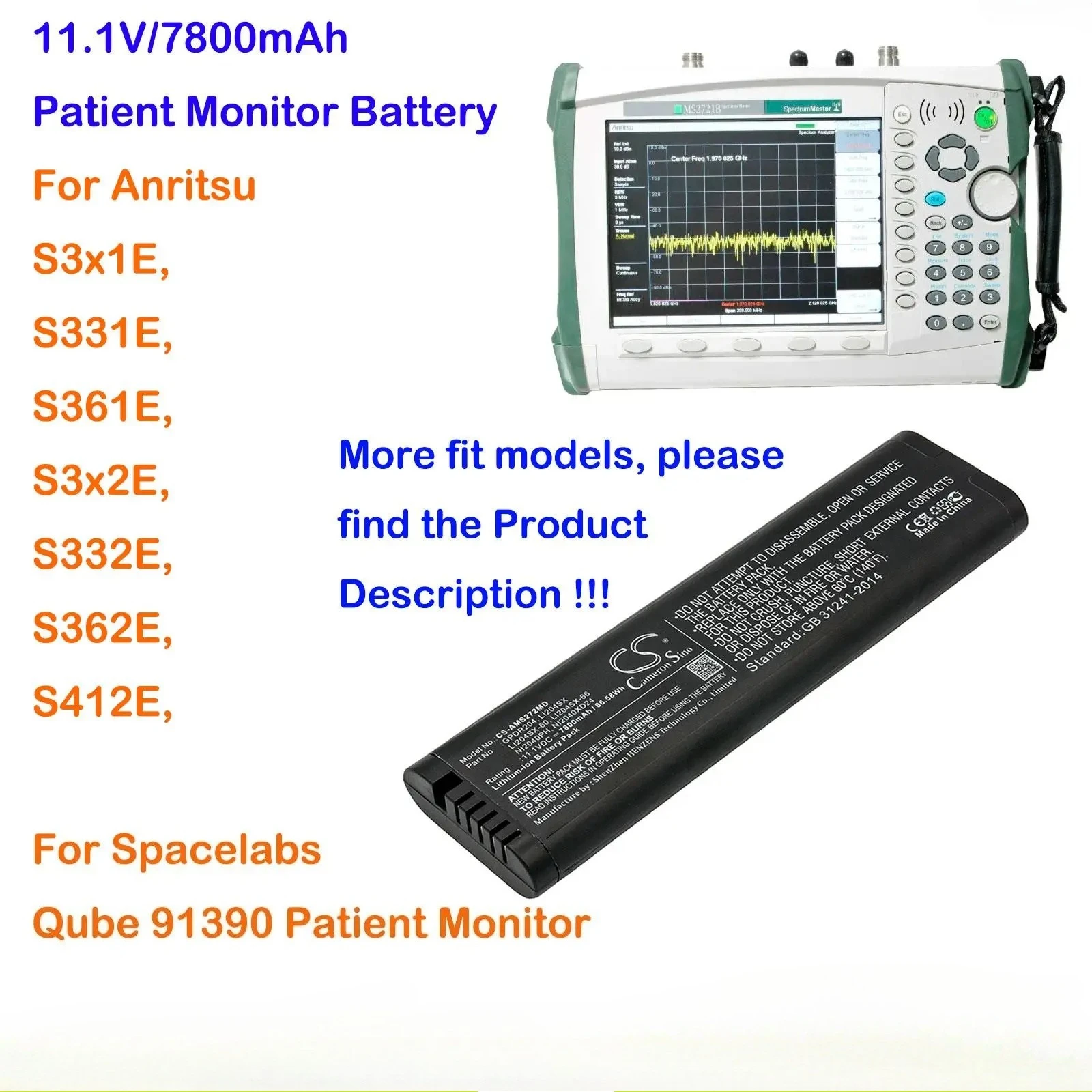 Аккумулятор Cameron Sino 7800 мАч для монитора пациента Anritsu S331E, S361E, S332E, S362E, S412E, для монитора пациента Spacelabs Qube 91390
Аккумулятор Cameron Sino 7800 мАч для монитора пациента Anritsu S331E, S361E, S332E, S362E, S412E, для монитора пациента Spacelabs Qube 91390