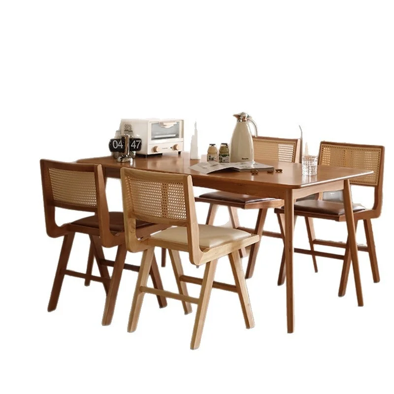 # Retro Solid Wood Rattan Dining Chair Wabi-Sabi Backrest Leather Upholstery Soft Padded Seat for Home Restaurant Use
# Retro Solid Wood Rattan Dining Chair Wabi-Sabi Backrest Leather Upholstery Soft Padded Seat for Home Restaurant Use
