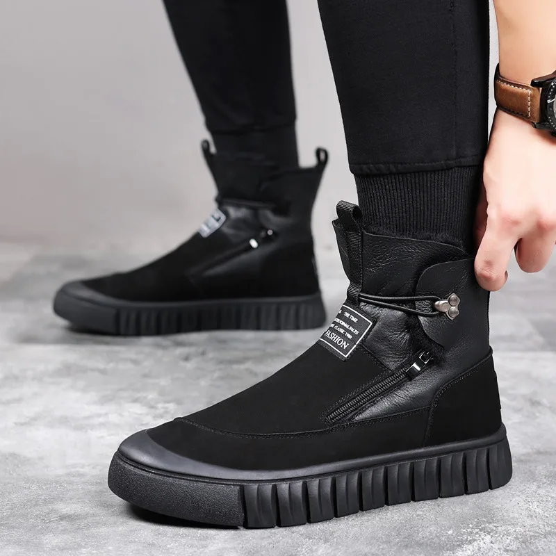 Winter High-top Snow Boots Men Genuine Leather Warm Wool Boots Plush Zip Rivet Designer Men Short Plush Shoes Black
Winter High-top Snow Boots Men Genuine Leather Warm Wool Boots Plush Zip Rivet Designer Men Short Plush Shoes Black