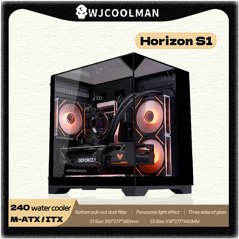 WJCOOLMAN Horizon S1 S3 PC case ATX/M-ATX Three sides of glass sea view room 240/360 water cooler desktop computer case gamer
WJCOOLMAN Horizon S1 S3 PC case ATX/M-ATX Three sides of glass sea view room 240/360 water cooler desktop computer case gamer