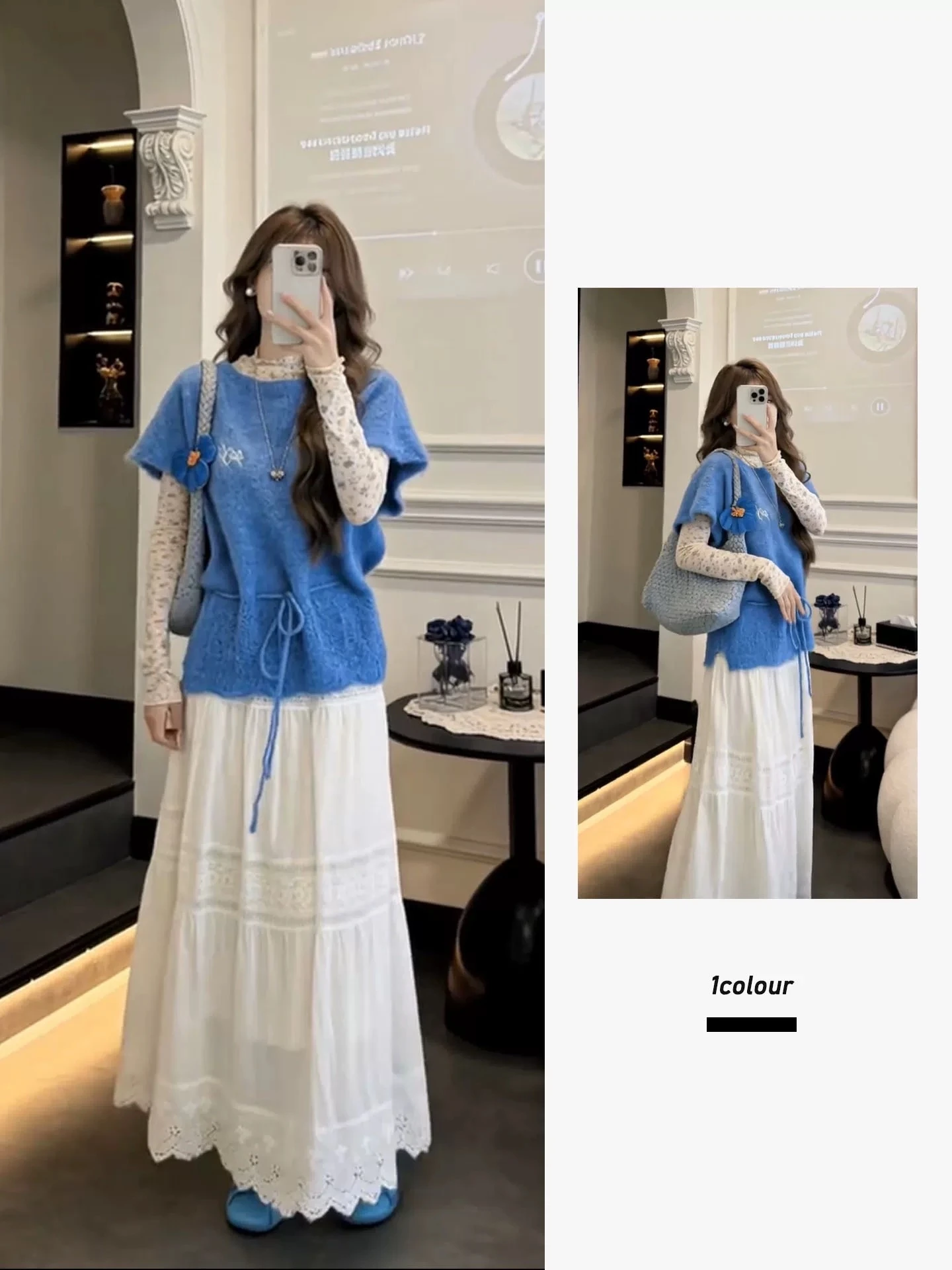 Ladies' Lazy Style Korean OOTD Knitted Short Sleeve Top with Sleeves Floral Mesh Underlay Long Dress Fashion Set
Ladies' Lazy Style Korean OOTD Knitted Short Sleeve Top with Sleeves Floral Mesh Underlay Long Dress Fashion Set
