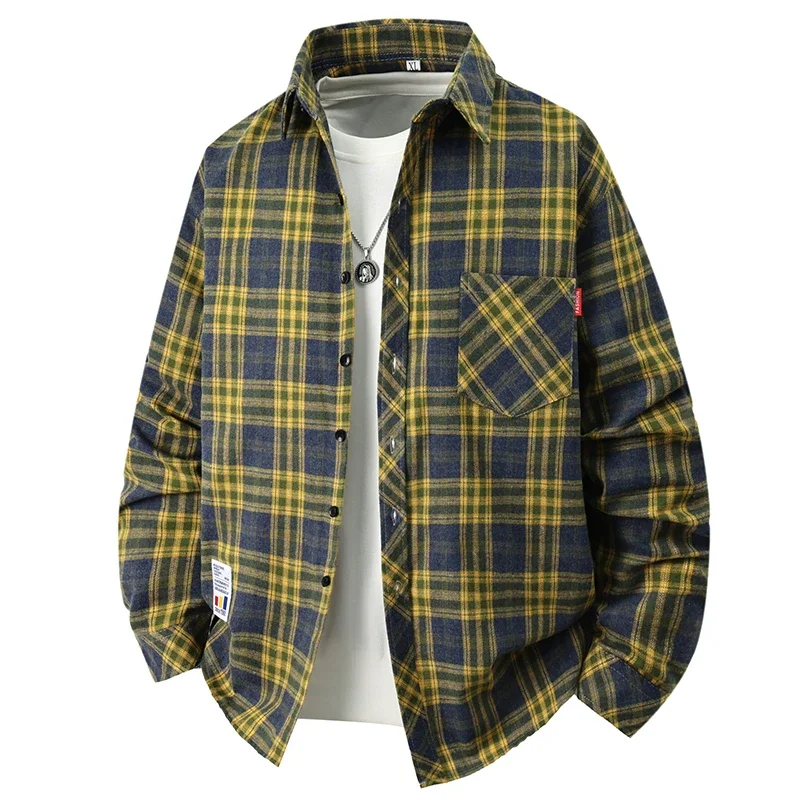 Мужские желтые рубашки в клетку, весна-осень, свободный крой, модная рубашка с длинным рукавом в корейском стиле, мужские комбинезоны, рабочая одежда, повседневная сцена
Мужские желтые рубашки в клетку, весна-осень, свободный крой, модная рубашка с длинным рукавом в корейском стиле, мужские комбинезоны, рабочая одежда, повседневная сцена