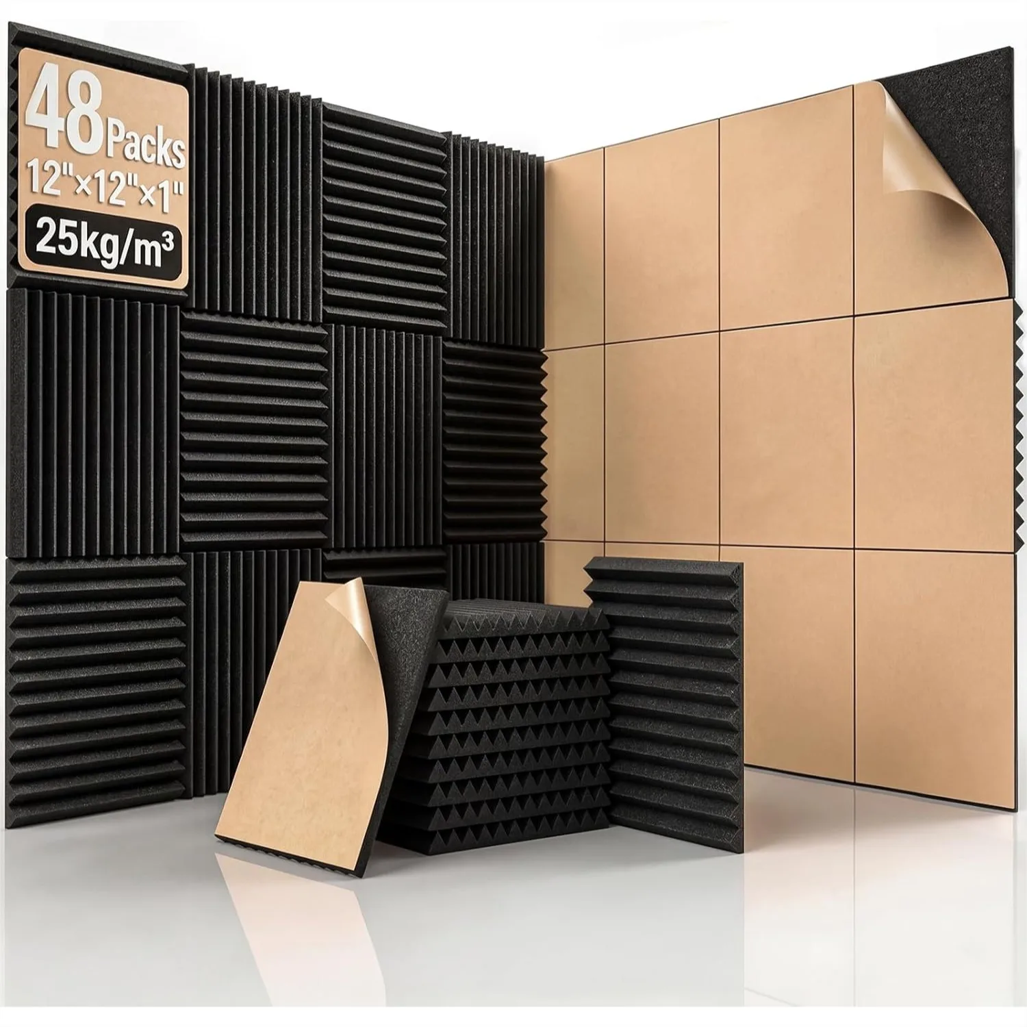48 Pack Self-Adhesive Acoustic Foam Panels, 12x12x1 Inch Sound Absorbing for Studio & Home Office
48 Pack Self-Adhesive Acoustic Foam Panels, 12x12x1 Inch Sound Absorbing for Studio & Home Office