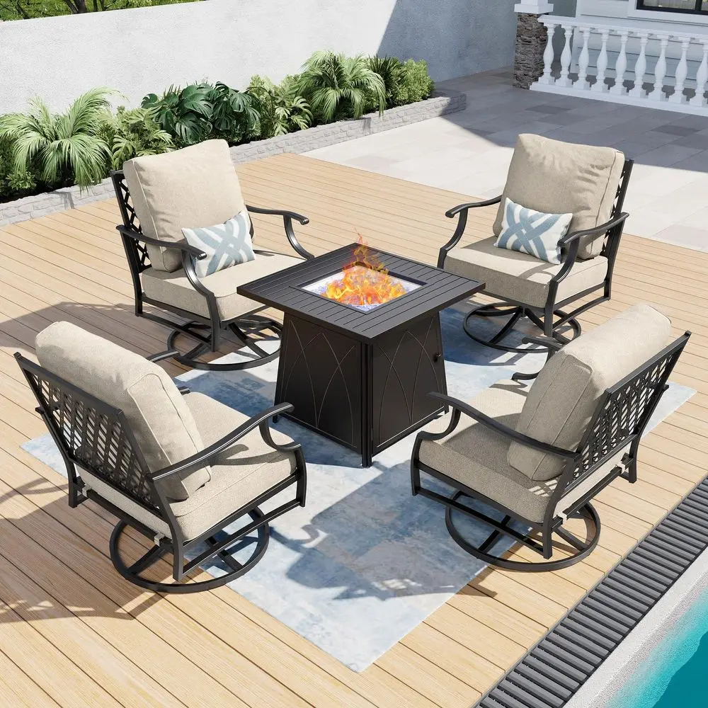 Patio Furniture Set with Firepit Table, 5 Piece Metal Outdoor Patio Furniture set for 4, 4 Swivel Chairs with 5.75 Extra Thick
Patio Furniture Set with Firepit Table, 5 Piece Metal Outdoor Patio Furniture set for 4, 4 Swivel Chairs with 5.75 Extra Thick