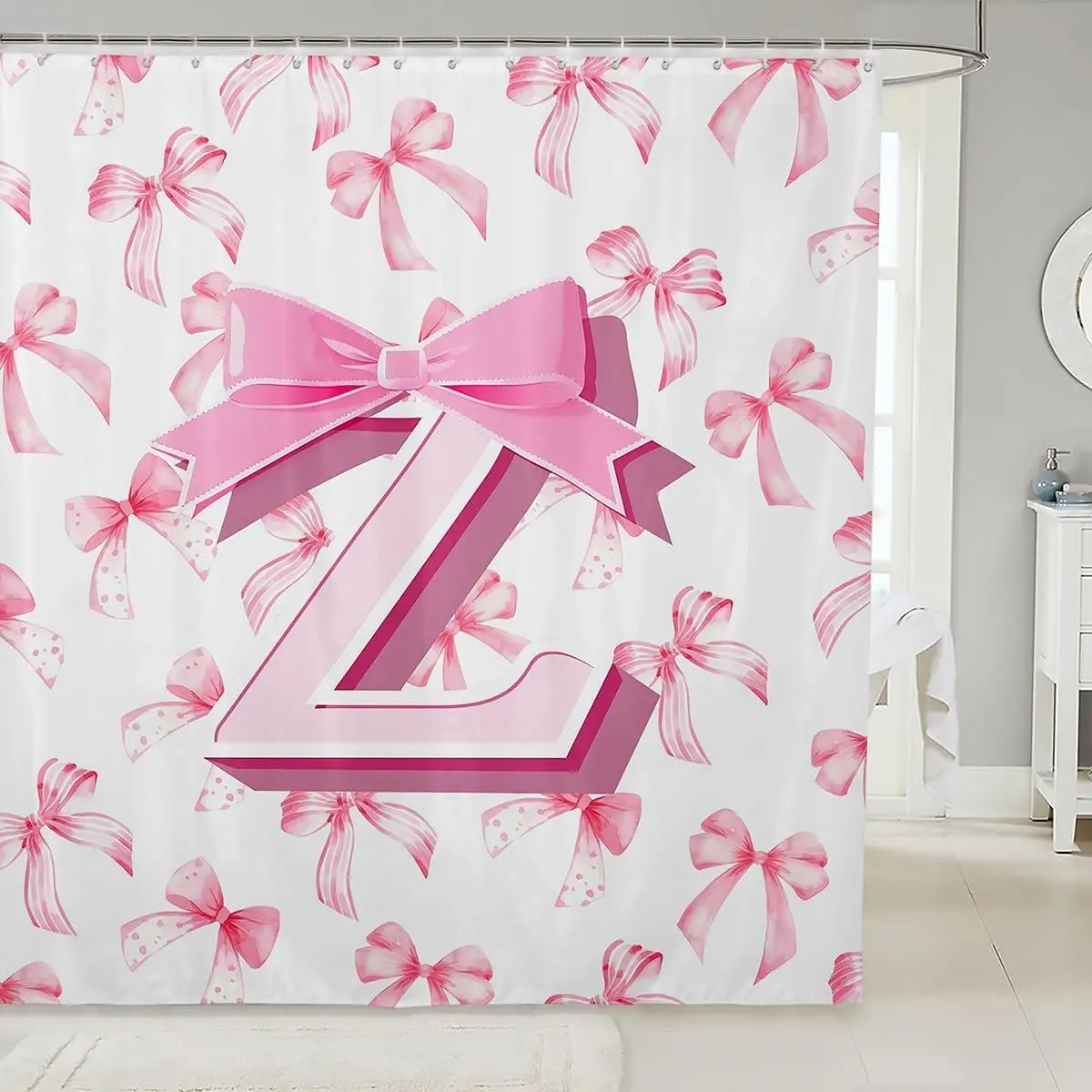 Pink Monogram Letter Z Bow Pattern Shower Curtain Cute Girl Theme Bathroom Decor Personalized Initial Design Modern Fashion
Pink Monogram Letter Z Bow Pattern Shower Curtain Cute Girl Theme Bathroom Decor Personalized Initial Design Modern Fashion