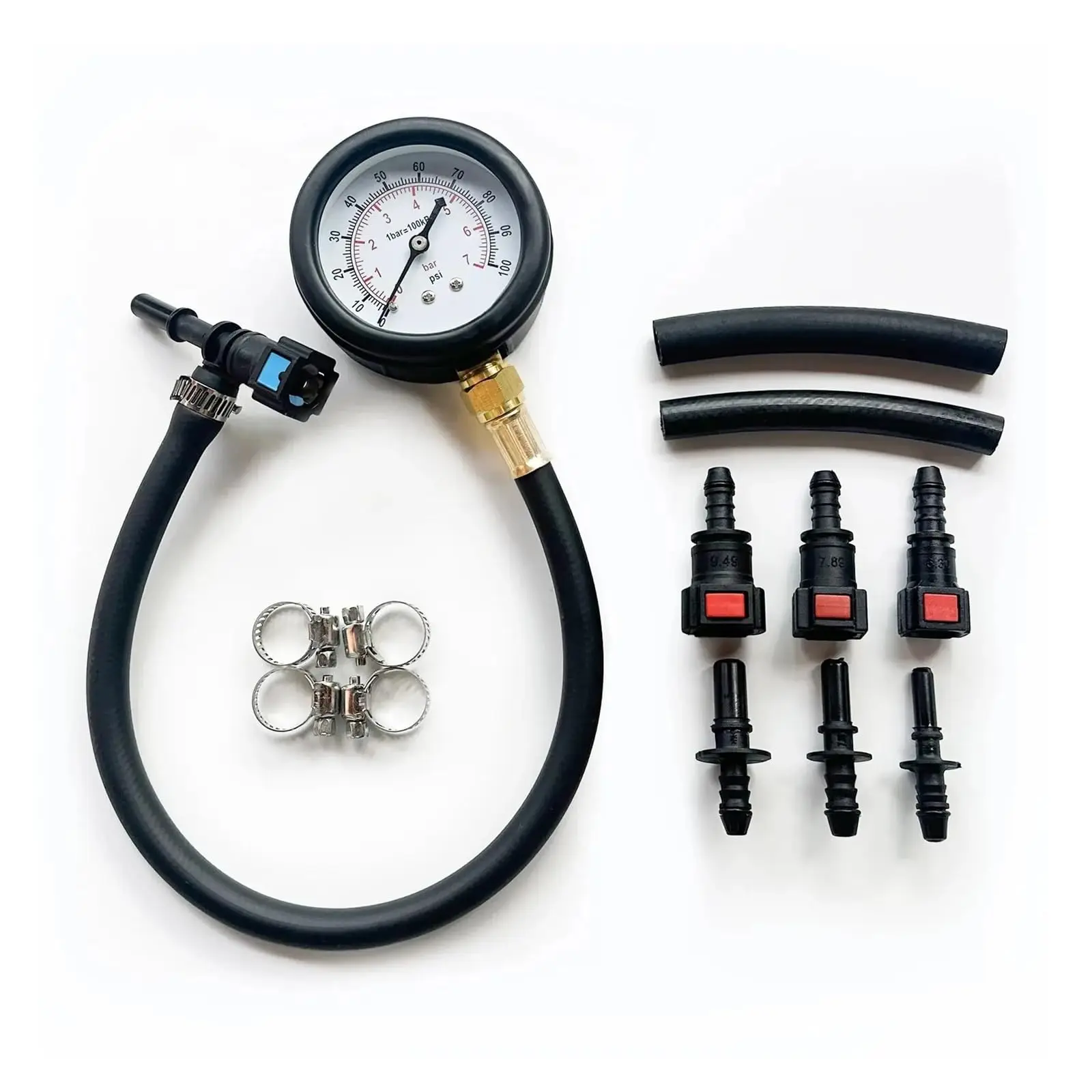 Fuel Pressure Test Kit Fuel Pressure Gauge 0-100PSI Fuel Injection Pump Pressure Tester Gauge Kit for Car, Motorcycle, Truck
Fuel Pressure Test Kit Fuel Pressure Gauge 0-100PSI Fuel Injection Pump Pressure Tester Gauge Kit for Car, Motorcycle, Truck