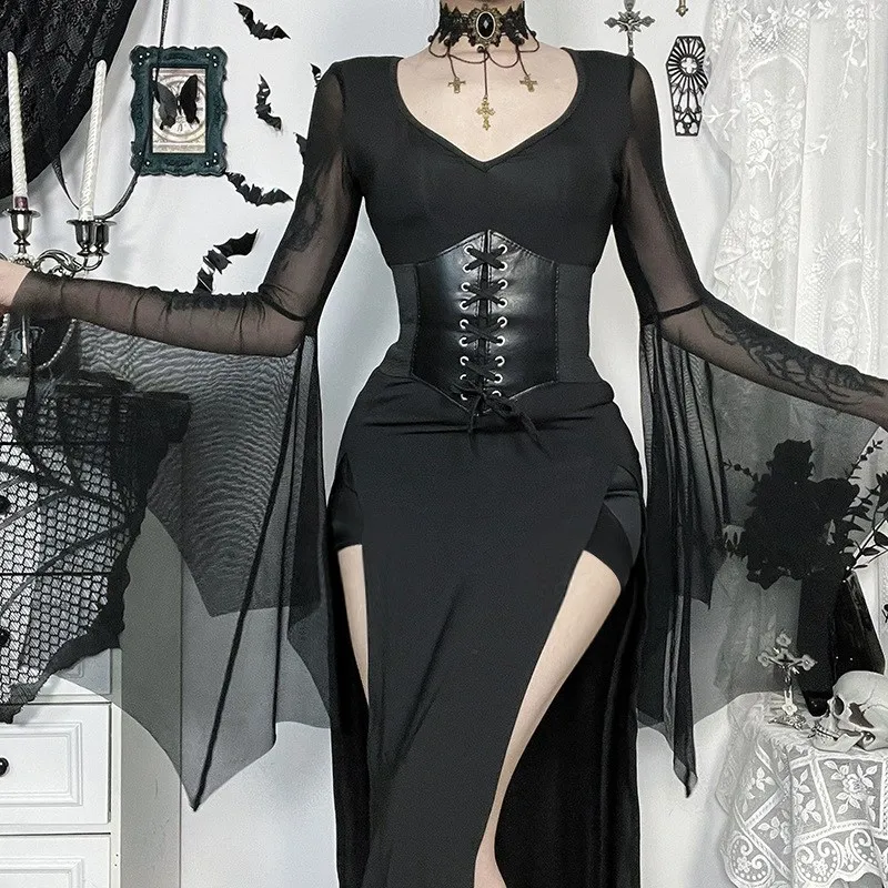 Gothic Dark Punk Adam's Mesh Sleeve Split Waist Cinched Dress Halloween Witch Costume Women's Fashion Stage Performance Clothing
Gothic Dark Punk Adam's Mesh Sleeve Split Waist Cinched Dress Halloween Witch Costume Women's Fashion Stage Performance Clothing