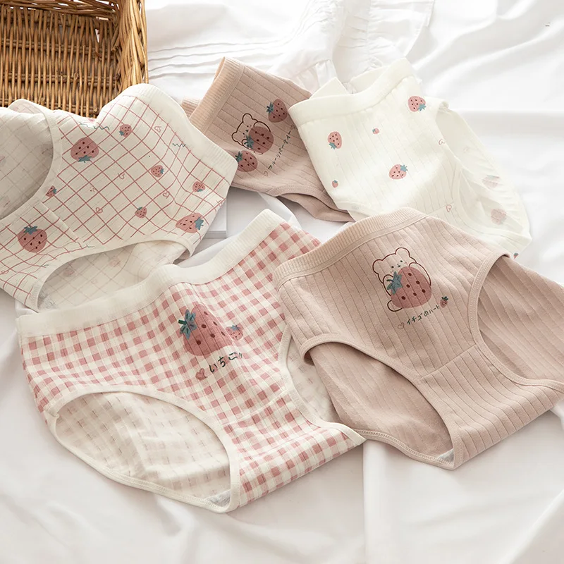 5Pcs/set Sweet Strawberry Plaid Cotton Underwear Women's Panties Girl's Cute Cartoon Briefs Mid Waist Seamless Female Lingerie 
5Pcs/set Sweet Strawberry Plaid Cotton Underwear Women's Panties Girl's Cute Cartoon Briefs Mid Waist Seamless Female Lingerie