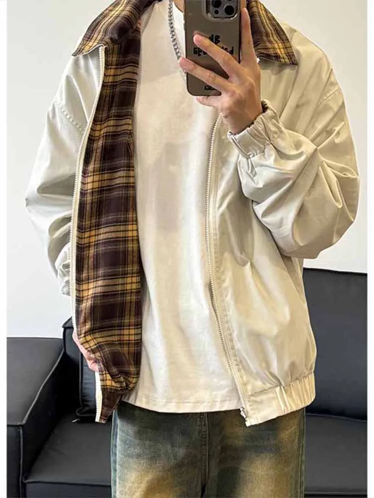 Double-Sided American Retro Khaki Baseball Jaet for Men Autumn Plaid Collar Workwear Cleanfit Outerwear Polyester Fiber
Double-Sided American Retro Khaki Baseball Jaet for Men Autumn Plaid Collar Workwear Cleanfit Outerwear Polyester Fiber