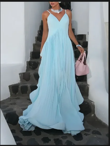 Sky Blue Pleat A-line Floor Length Women's Spaghetti Strap Sleeveless Valentine's Party Dress Evening Dress Customized Prom Gown
Sky Blue Pleat A-line Floor Length Women's Spaghetti Strap Sleeveless Valentine's Party Dress Evening Dress Customized Prom Gown