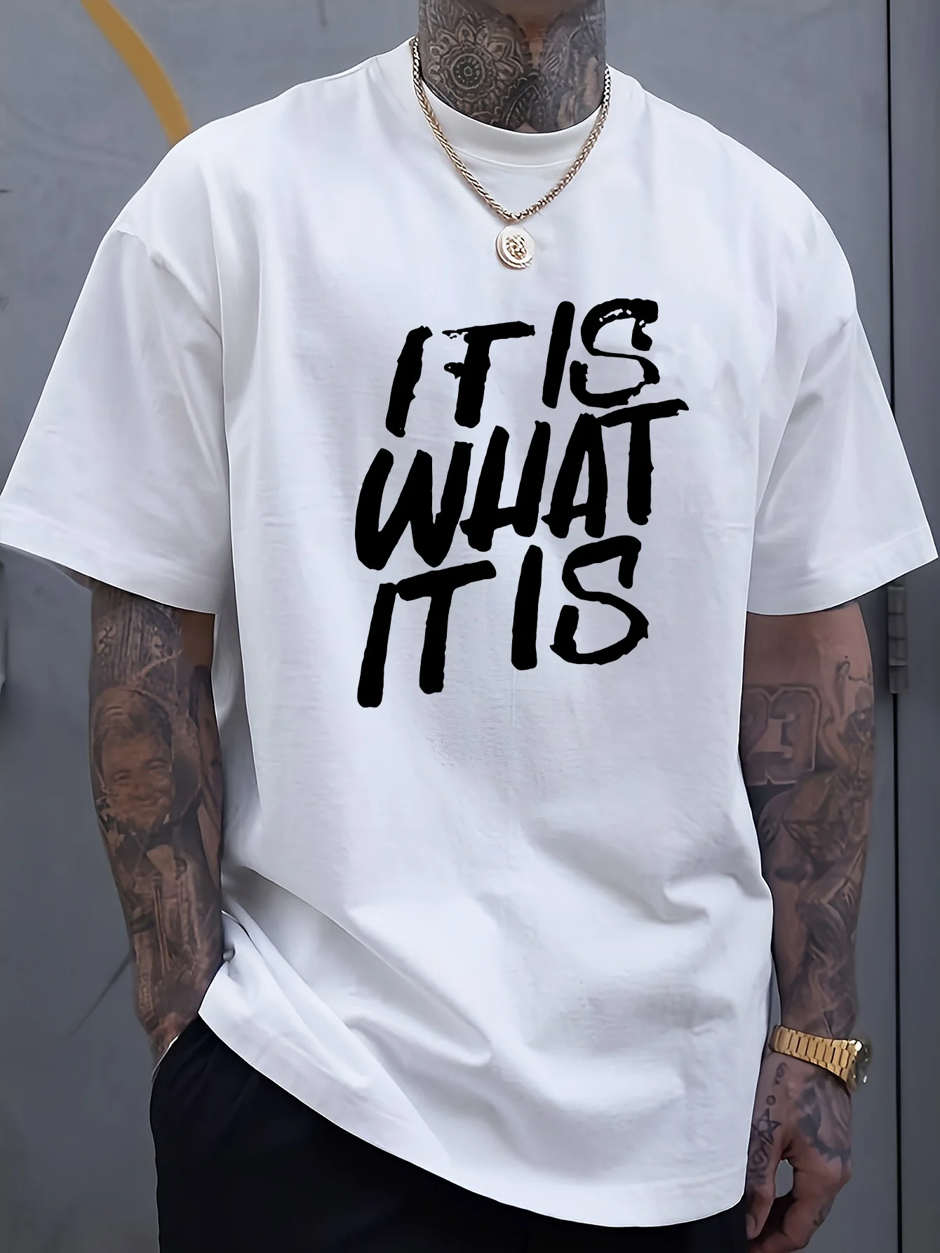 Men's 100% Cotton Graphic T-Shirt - Breathable, Comfortable, "IT IS WHAT IT IS" Print
Men's 100% Cotton Graphic T-Shirt - Breathable, Comfortable, "IT IS WHAT IT IS" Print
