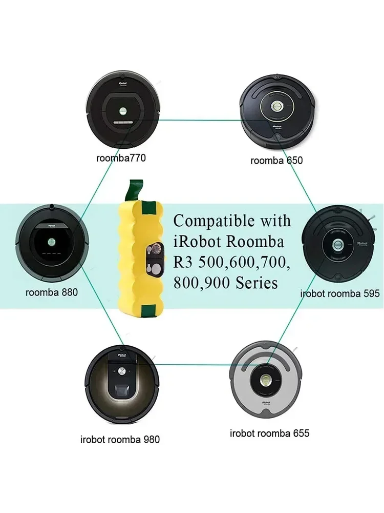 Replacement14.4V 6000mAh NI-MH Battery for iRobot Roomba 500 600 700 800 Series 555 560 580 620 630 650 760 770 780 790 870 880
Replacement14.4V 6000mAh NI-MH Battery for iRobot Roomba 500 600 700 800 Series 555 560 580 620 630 650 760 770 780 790 870 880
