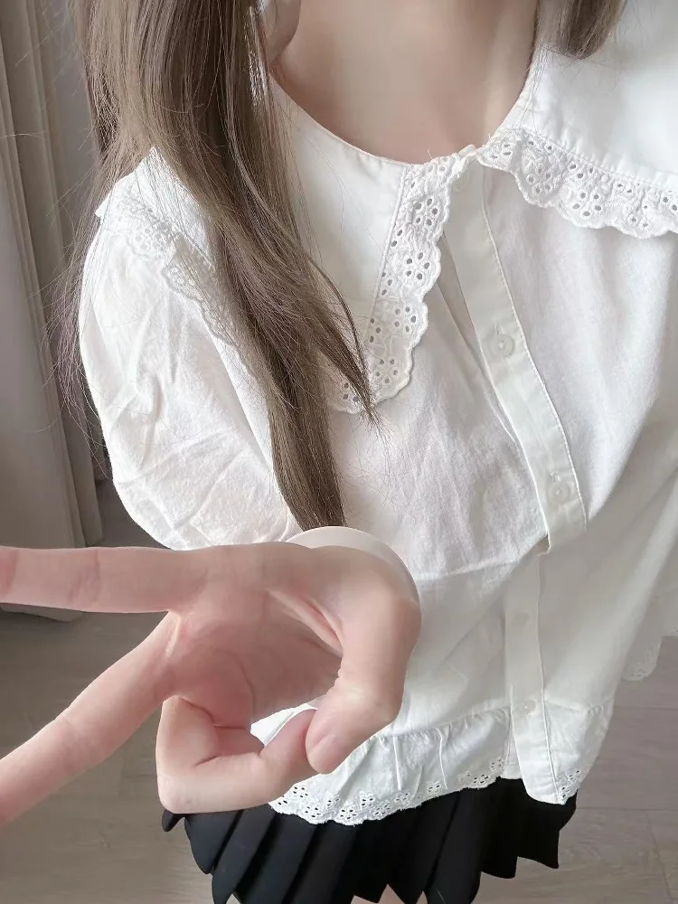 Белая кружевная блузка с воротником-стойкой, молодежная, свободного кроя, из хлопка, для повседневной носки, Brandygirl, новинка 2025 года
Белая кружевная блузка с воротником-стойкой, молодежная, свободного кроя, из хлопка, для повседневной носки, Brandygirl, новинка 2025 года