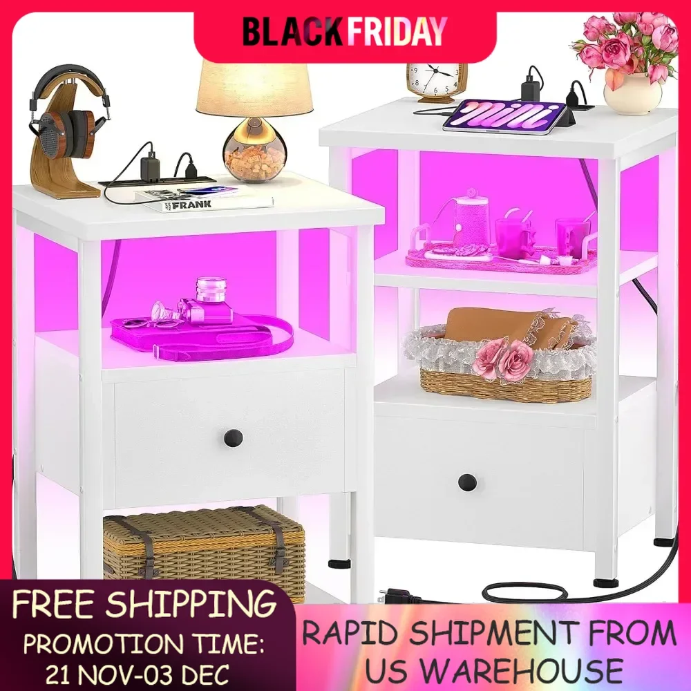 Bedroom Bedside Table Coffee Table Bedside Table With Adjustable Wooden Drawers Furniture 2-piece Set With LED Light
Bedroom Bedside Table Coffee Table Bedside Table With Adjustable Wooden Drawers Furniture 2-piece Set With LED Light