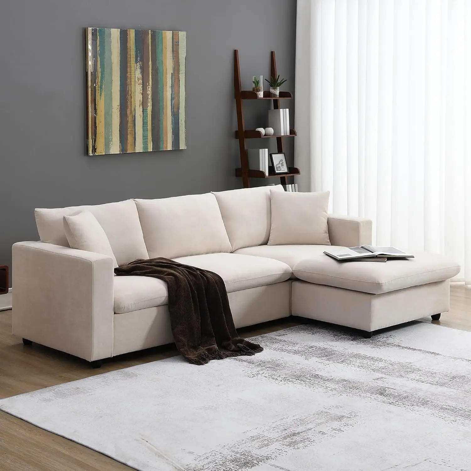 100.4"" W Cloud Couch, L Shaped Sectional For Living Room, 4-Seat Convertible Ottoman Sleeper Sofa, Beige
100.4"" W Cloud Couch, L Shaped Sectional For Living Room, 4-Seat Convertible Ottoman Sleeper Sofa, Beige