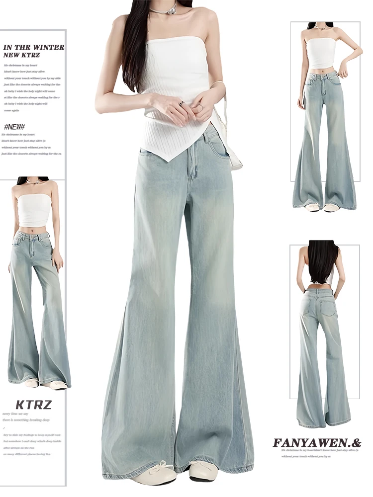Loose Wide Leg Bell Bottom Jeans Women's Light Blue American Retro Style Autumn Winter Low Waist Jeans Casual Wear Denim Pants
Loose Wide Leg Bell Bottom Jeans Women's Light Blue American Retro Style Autumn Winter Low Waist Jeans Casual Wear Denim Pants