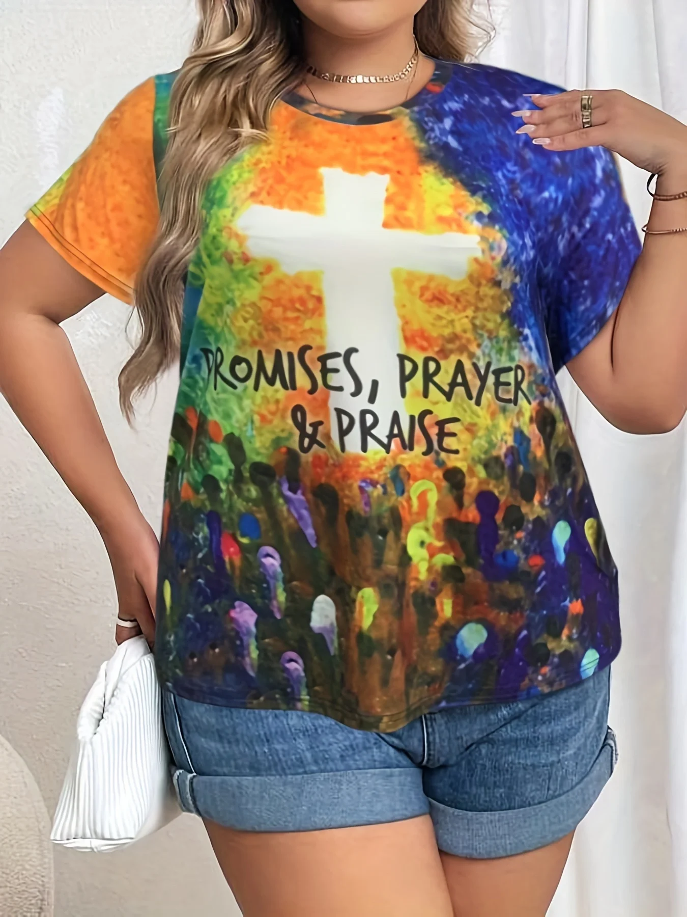 Spring and Summer Plus Size T-shirt Fashion Versatile Round-neck Cross Print Short-sleeved Pullover T-shirt Casual Top Women
Spring and Summer Plus Size T-shirt Fashion Versatile Round-neck Cross Print Short-sleeved Pullover T-shirt Casual Top Women