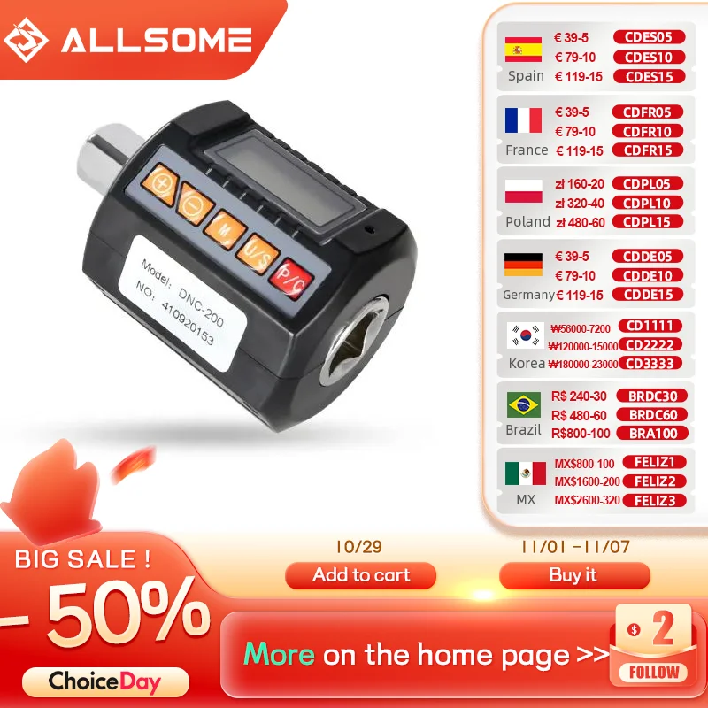 ALLSOME Adjustable 1/2 Digital Torque Gauge for Bicycle Car Repair Digital Torque Adapter Electronic Torque Meter Hand Tools
ALLSOME Adjustable 1/2 Digital Torque Gauge for Bicycle Car Repair Digital Torque Adapter Electronic Torque Meter Hand Tools
