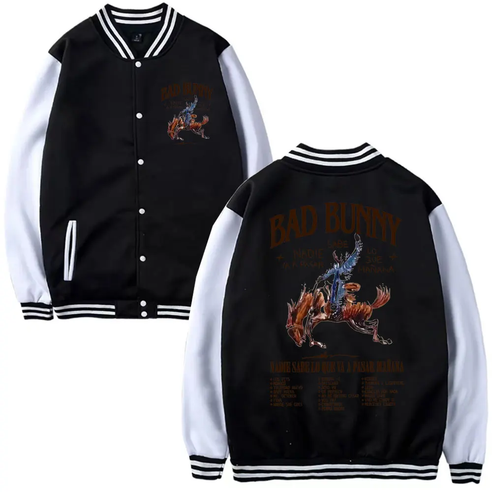Hip Hop Bad Bunny New Album Nadie Sabe Lo Que Va Pasar Manana Baseball Uniform Rapper Streetwear Tracksuit Baseballs Jacket Male
Hip Hop Bad Bunny New Album Nadie Sabe Lo Que Va Pasar Manana Baseball Uniform Rapper Streetwear Tracksuit Baseballs Jacket Male