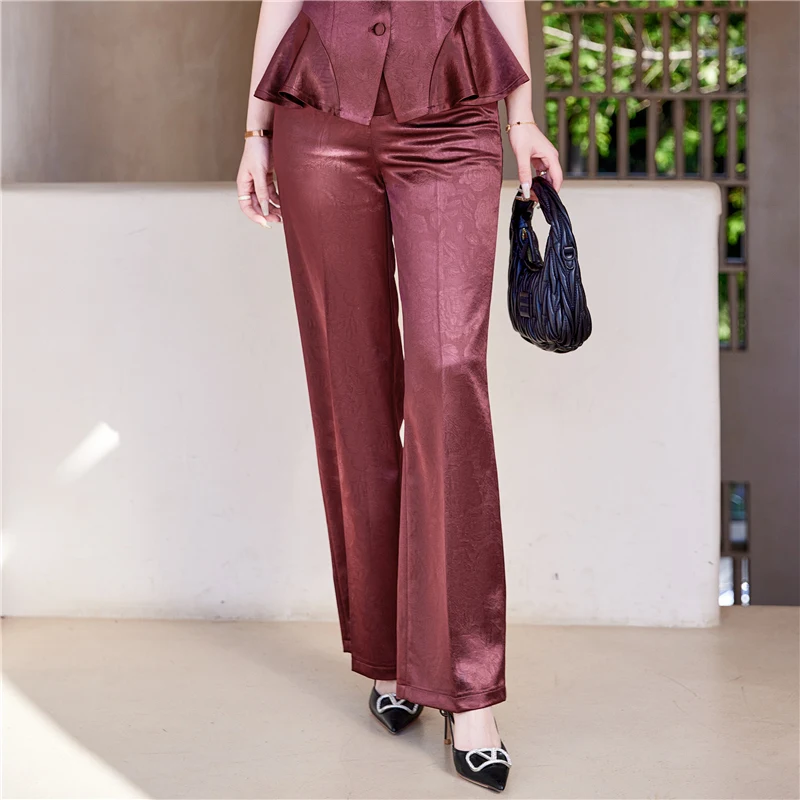 Spring Summer Satin Wide Leg Print Long Baggy Pants Women Thin High Waist Loose Straight Casual Fashion Wine Red Purple Trousers
Spring Summer Satin Wide Leg Print Long Baggy Pants Women Thin High Waist Loose Straight Casual Fashion Wine Red Purple Trousers