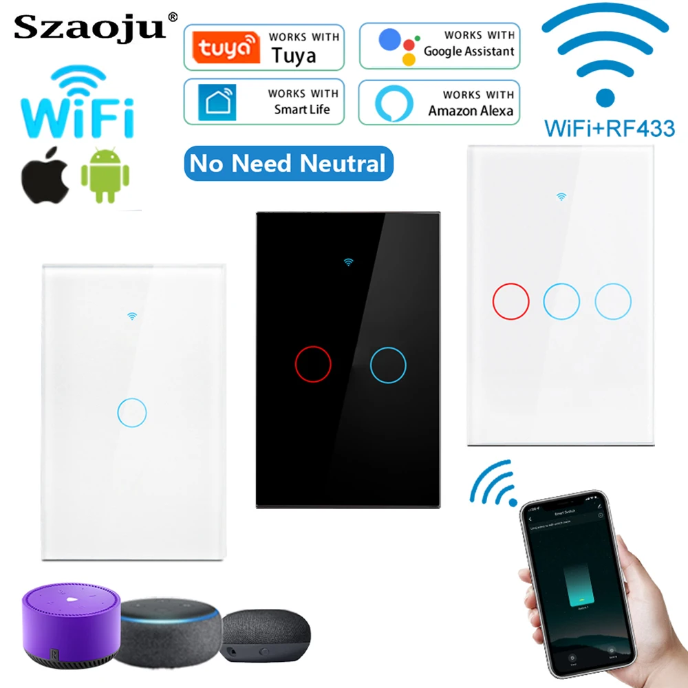 Умный настенный выключатель Tuya, с Wi-Fi, 1/2/3 клавиши, без нейтрального провода
Умный настенный выключатель Tuya, с Wi-Fi, 1/2/3 клавиши, без нейтрального провода