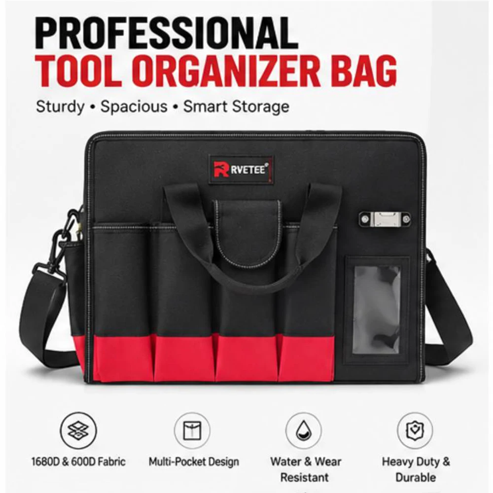 34-POCKETS Tool Tote Bag Organizer with Strap 1680D&600D PE Bottom for Electricians Tools HVAC
34-POCKETS Tool Tote Bag Organizer with Strap 1680D&600D PE Bottom for Electricians Tools HVAC