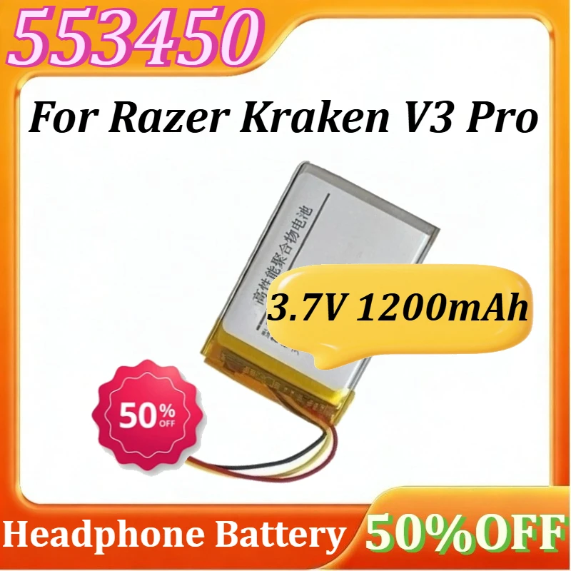553450 Battery for Razer Kraken V3 Pro Headphone Battery 3.7V 1200mAh
553450 Battery for Razer Kraken V3 Pro Headphone Battery 3.7V 1200mAh