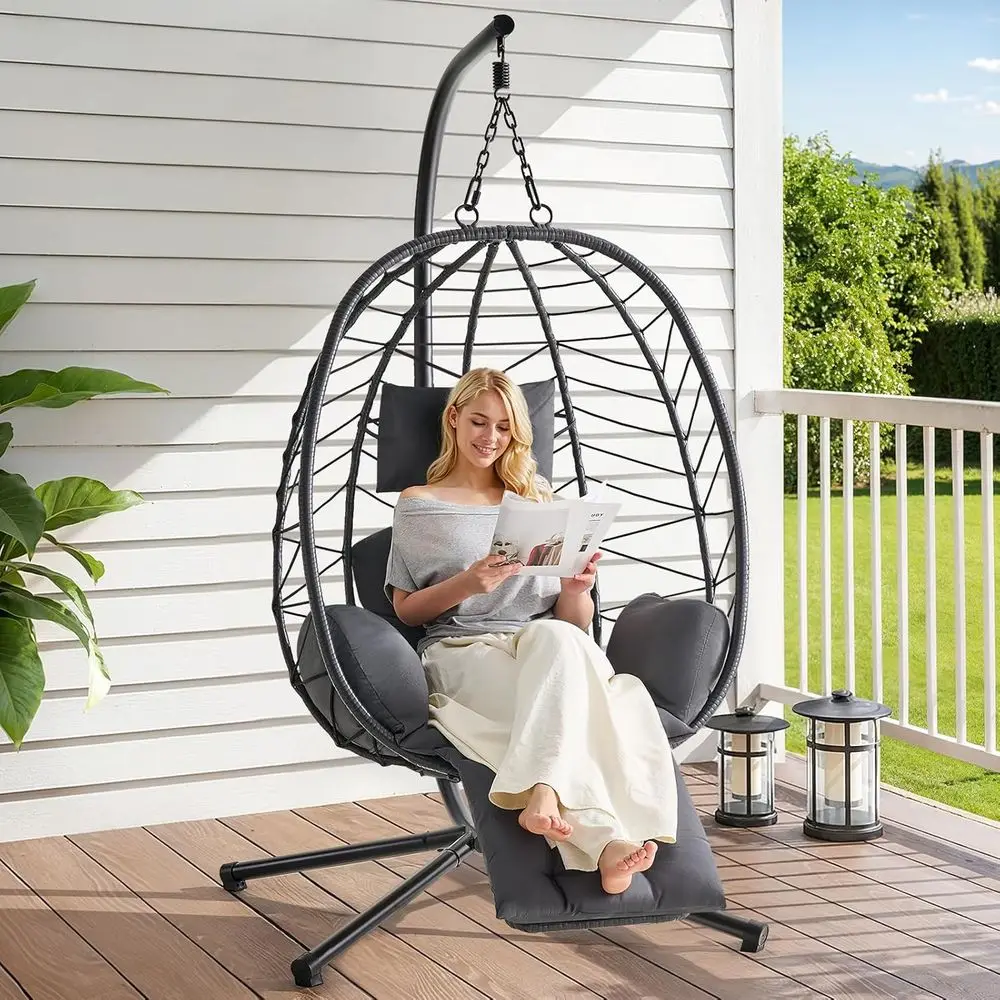 Adjustable Footrest Wicker Rattan Swing Chair with Cushion, 350lbs Capacity, Suitable for Indoor and Outdoor Use
Adjustable Footrest Wicker Rattan Swing Chair with Cushion, 350lbs Capacity, Suitable for Indoor and Outdoor Use