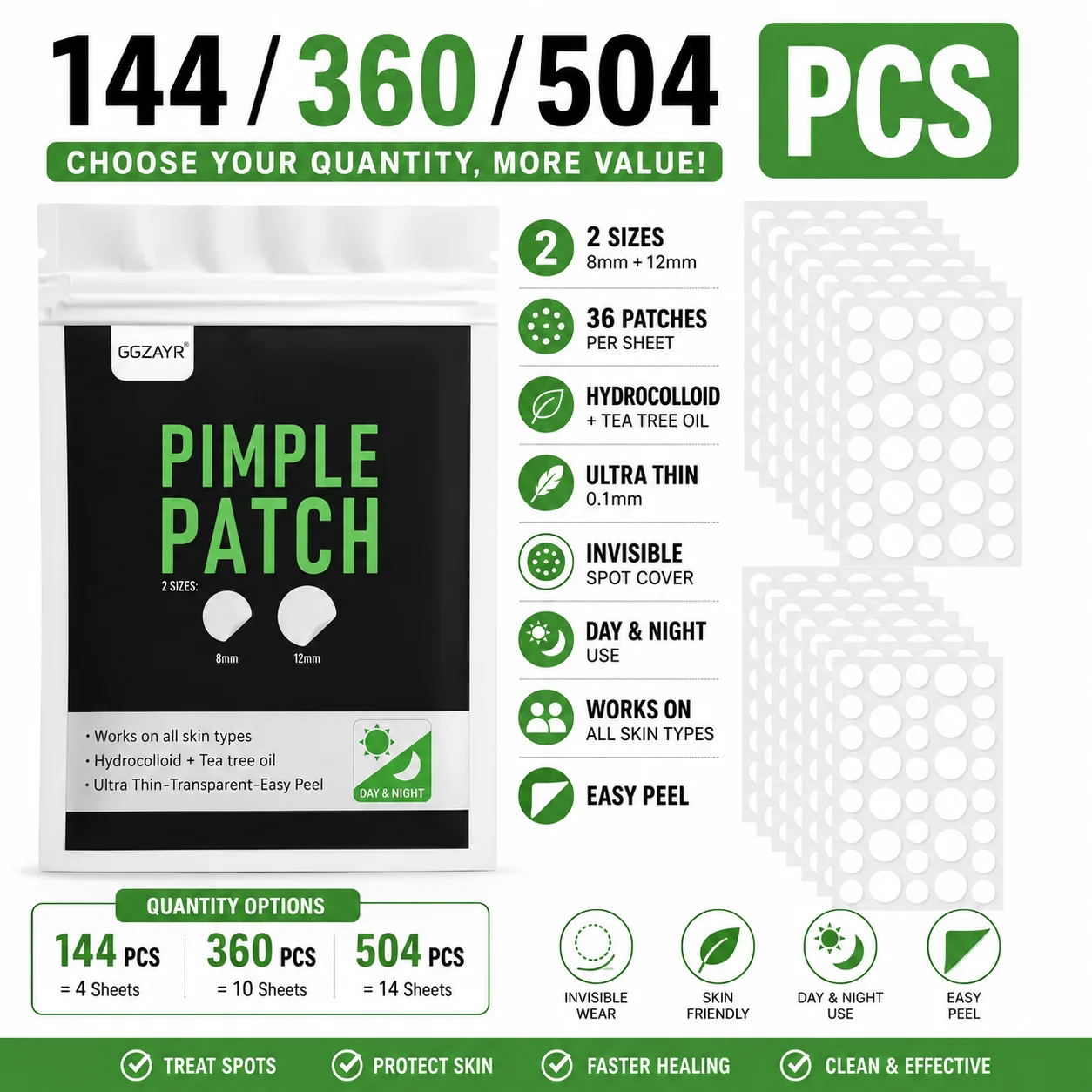 144/360/504pcs Hydrocolloid Pimple Patch Set, White & Nude Invisible Spot Stickers
144/360/504pcs Hydrocolloid Pimple Patch Set, White & Nude Invisible Spot Stickers