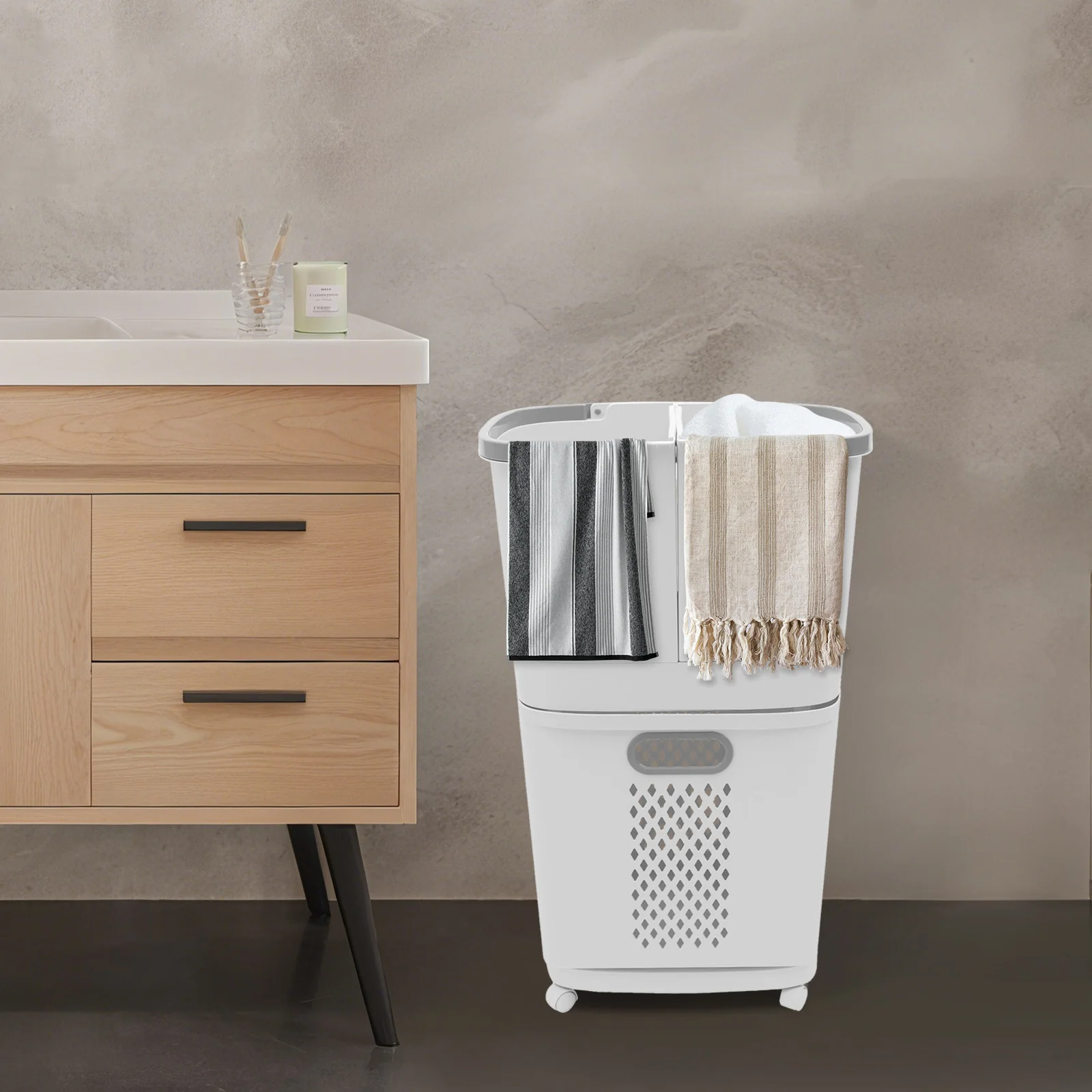 Modular 2-Tier Laundry Sorter with 4 Wheels & Detachable Baskets, Space-Saving Closet Organizer for Bedroom/Bathroom
Modular 2-Tier Laundry Sorter with 4 Wheels & Detachable Baskets, Space-Saving Closet Organizer for Bedroom/Bathroom