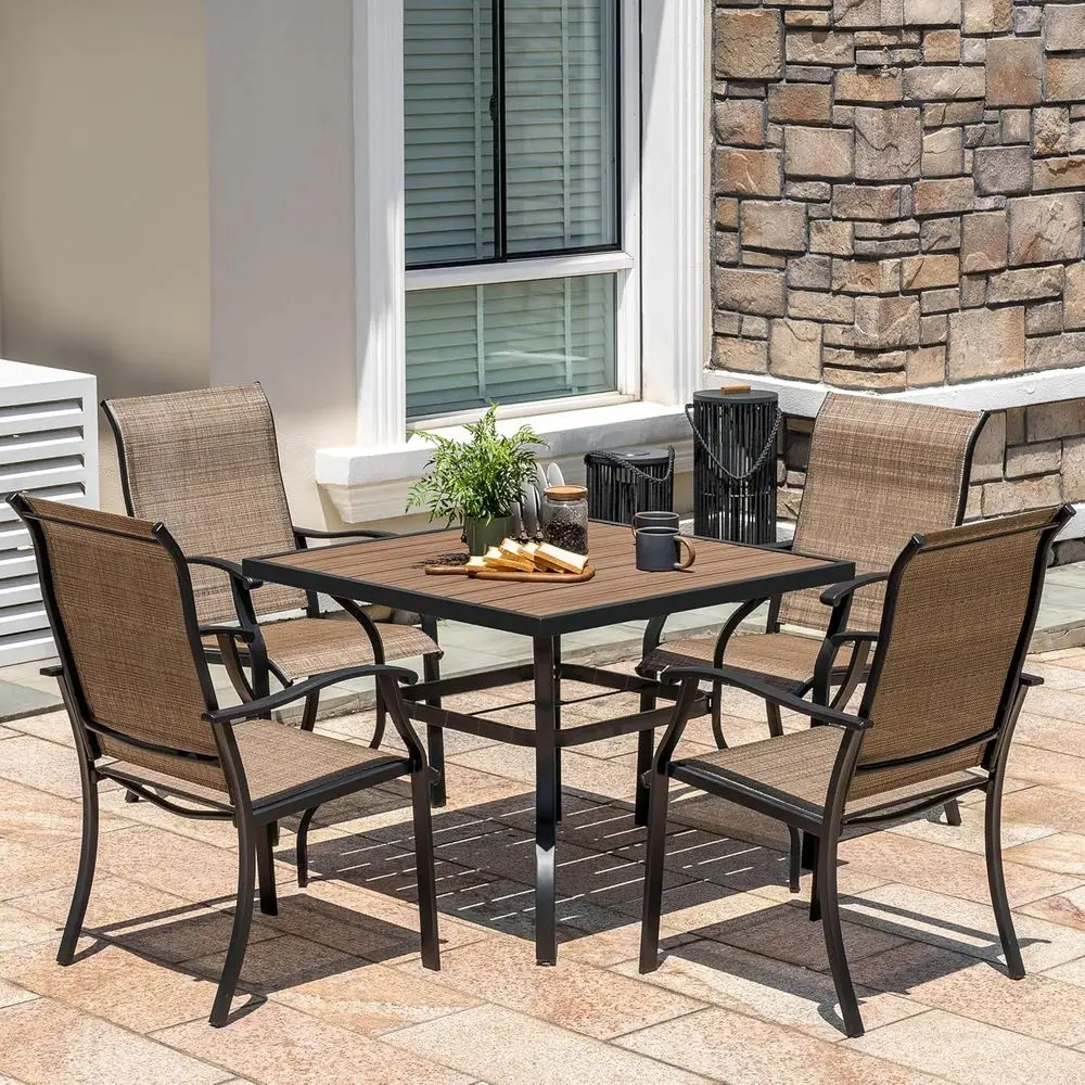 5-Piece Outdoor Dining Se4 Textilene Chairs & 37" Square Table with Umbrella Hole and aux Wood Tabletop,Outdoor urniture or Back
5-Piece Outdoor Dining Se4 Textilene Chairs & 37" Square Table with Umbrella Hole and aux Wood Tabletop,Outdoor urniture or Back