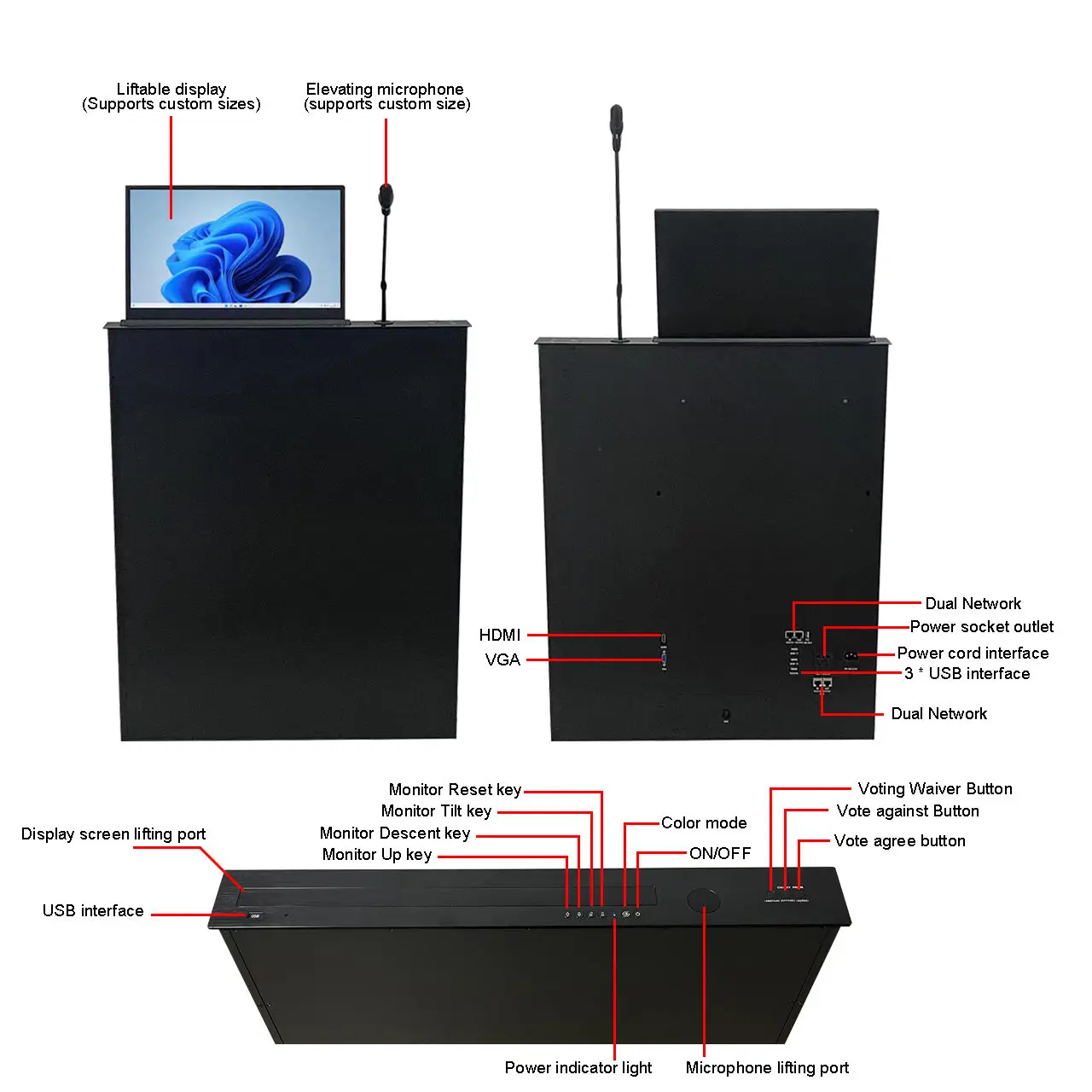 Conference table pop-up LCD display, smart office electric elevator, paperless conference system
Conference table pop-up LCD display, smart office electric elevator, paperless conference system