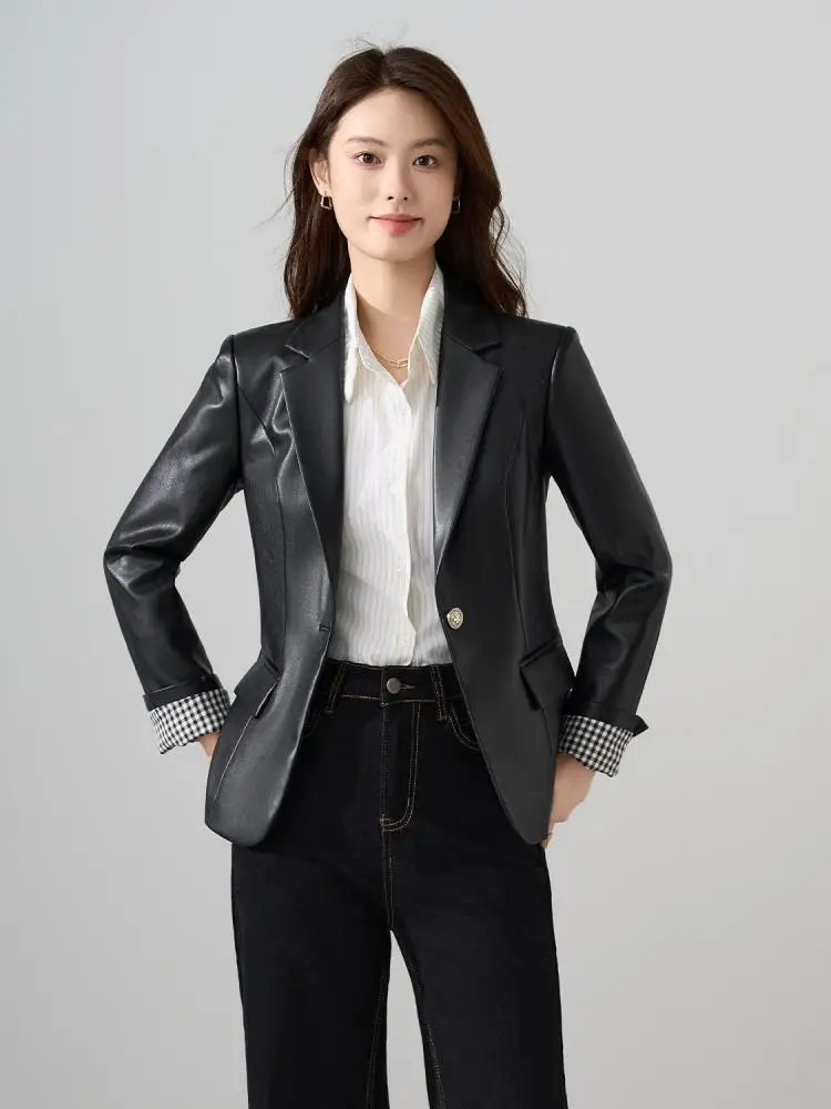 Korean Fashion Women Black Brown Elegant Leather Blazer Coat Autumn Winter Red Single Button Long Sleeve Festival Short Jacket
Korean Fashion Women Black Brown Elegant Leather Blazer Coat Autumn Winter Red Single Button Long Sleeve Festival Short Jacket