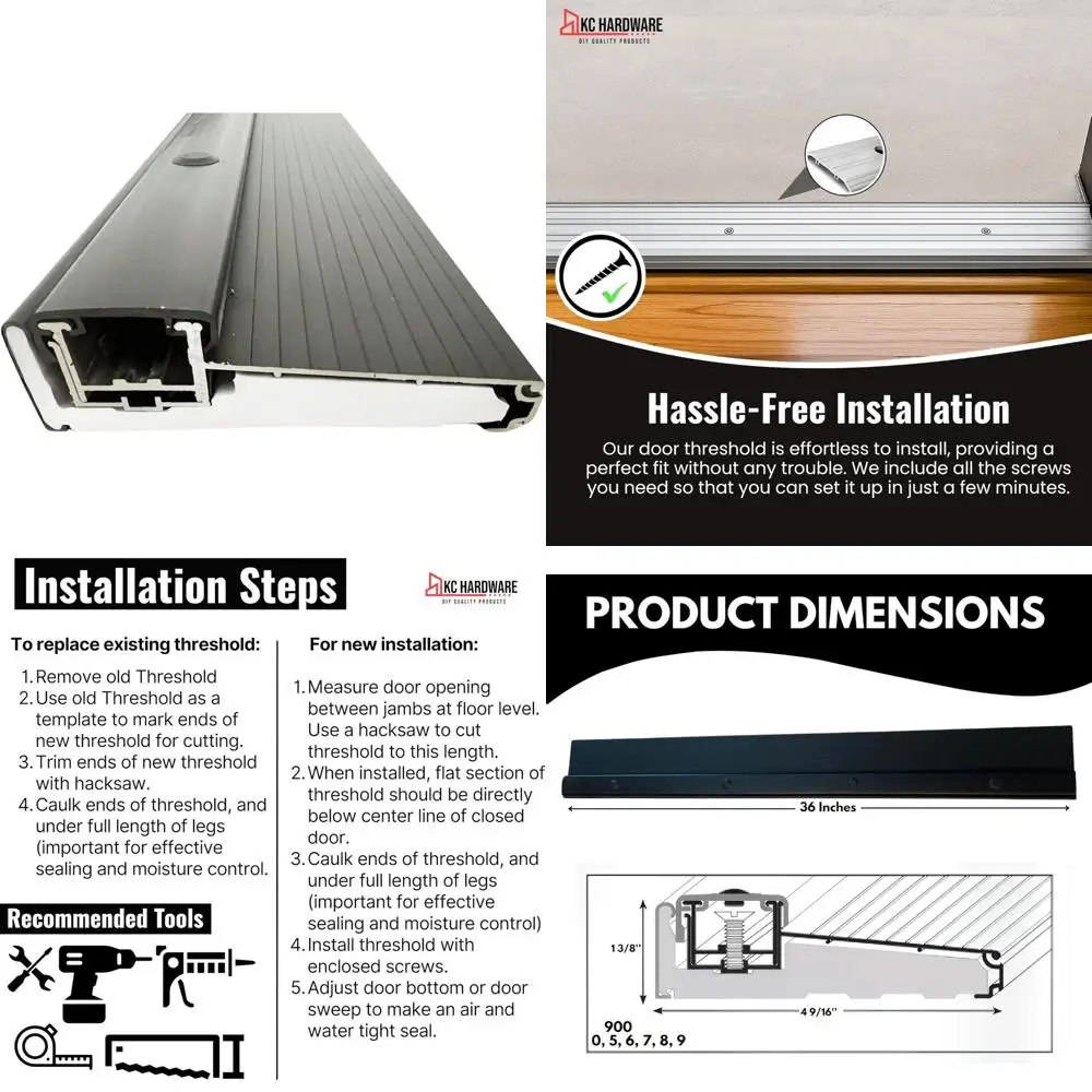 Adjustable Black Aluminum 36 Inch Exterior Door Threshold Extension - Heavy-Duty Waterproof Door Threshold for Heavy Use
Adjustable Black Aluminum 36 Inch Exterior Door Threshold Extension - Heavy-Duty Waterproof Door Threshold for Heavy Use
