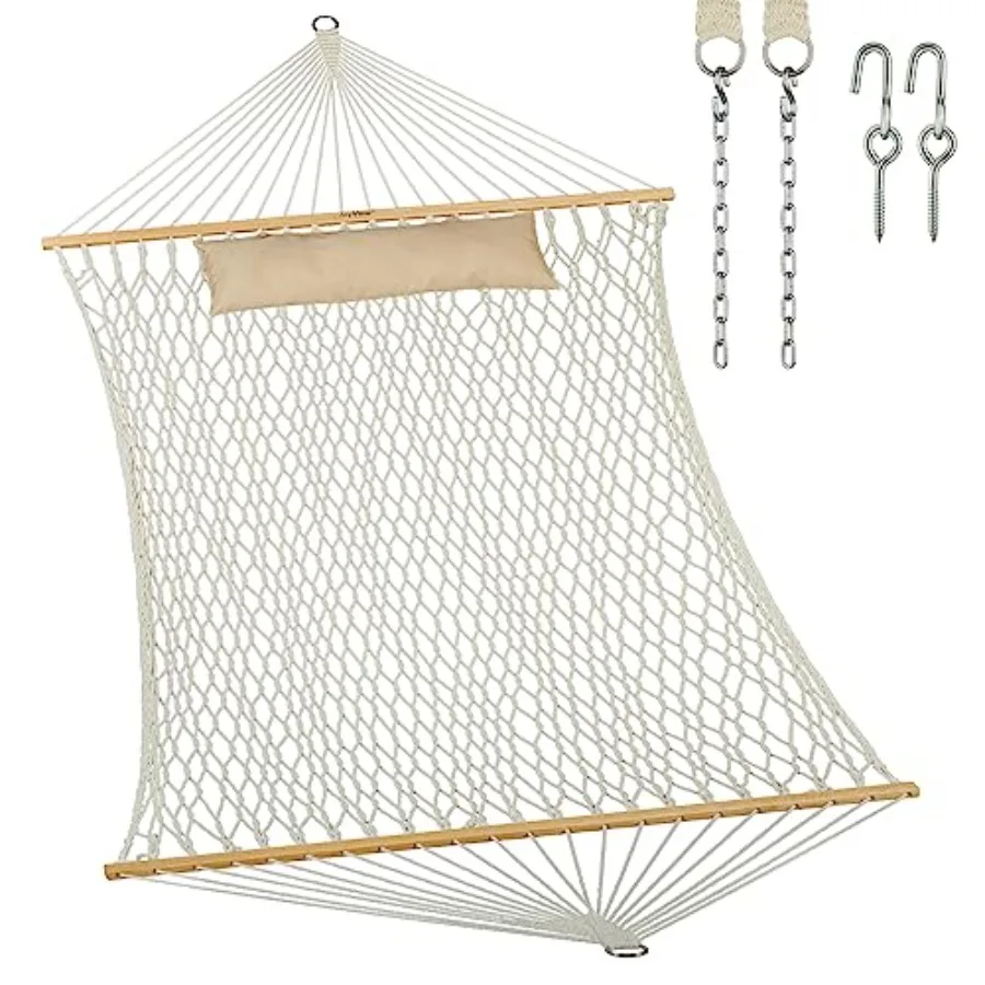 Outdoor indoor patio yard traditional rope double hammock: hand woven cotton, natural color, 450lb capacity, hardwood spreader
Outdoor indoor patio yard traditional rope double hammock: hand woven cotton, natural color, 450lb capacity, hardwood spreader