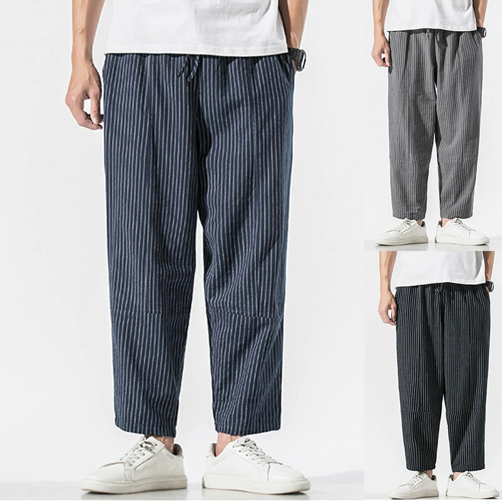 Trendy Striped Casual Pants for Men Loose Cotton Linen Pants Chinese Style Wide Legged Sweatpants Full Length Pant Trousers
Trendy Striped Casual Pants for Men Loose Cotton Linen Pants Chinese Style Wide Legged Sweatpants Full Length Pant Trousers