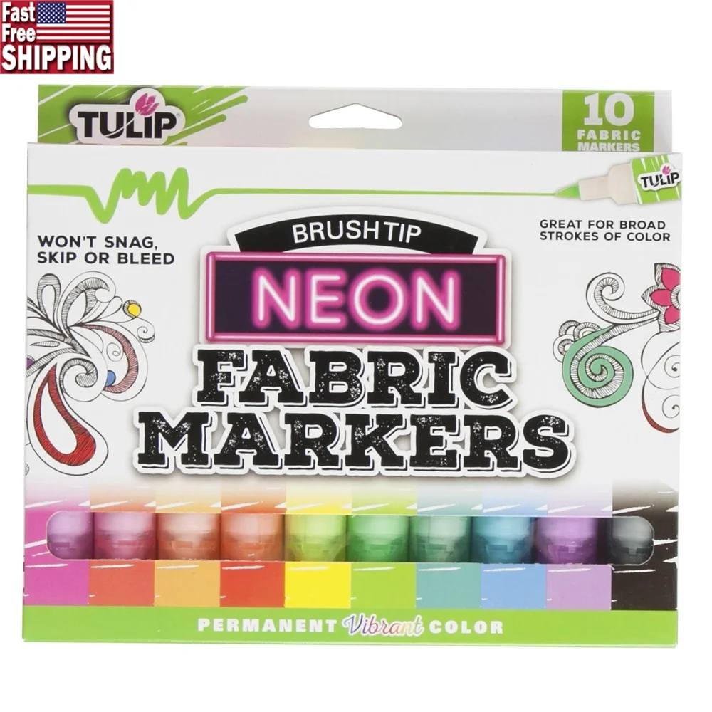 Neon Fabric Markers Brush Tip Set 10 Pack Permanent Assorted Colors Non-Toxic Waterproof Ideal Clothing Shoes Crafts
Neon Fabric Markers Brush Tip Set 10 Pack Permanent Assorted Colors Non-Toxic Waterproof Ideal Clothing Shoes Crafts