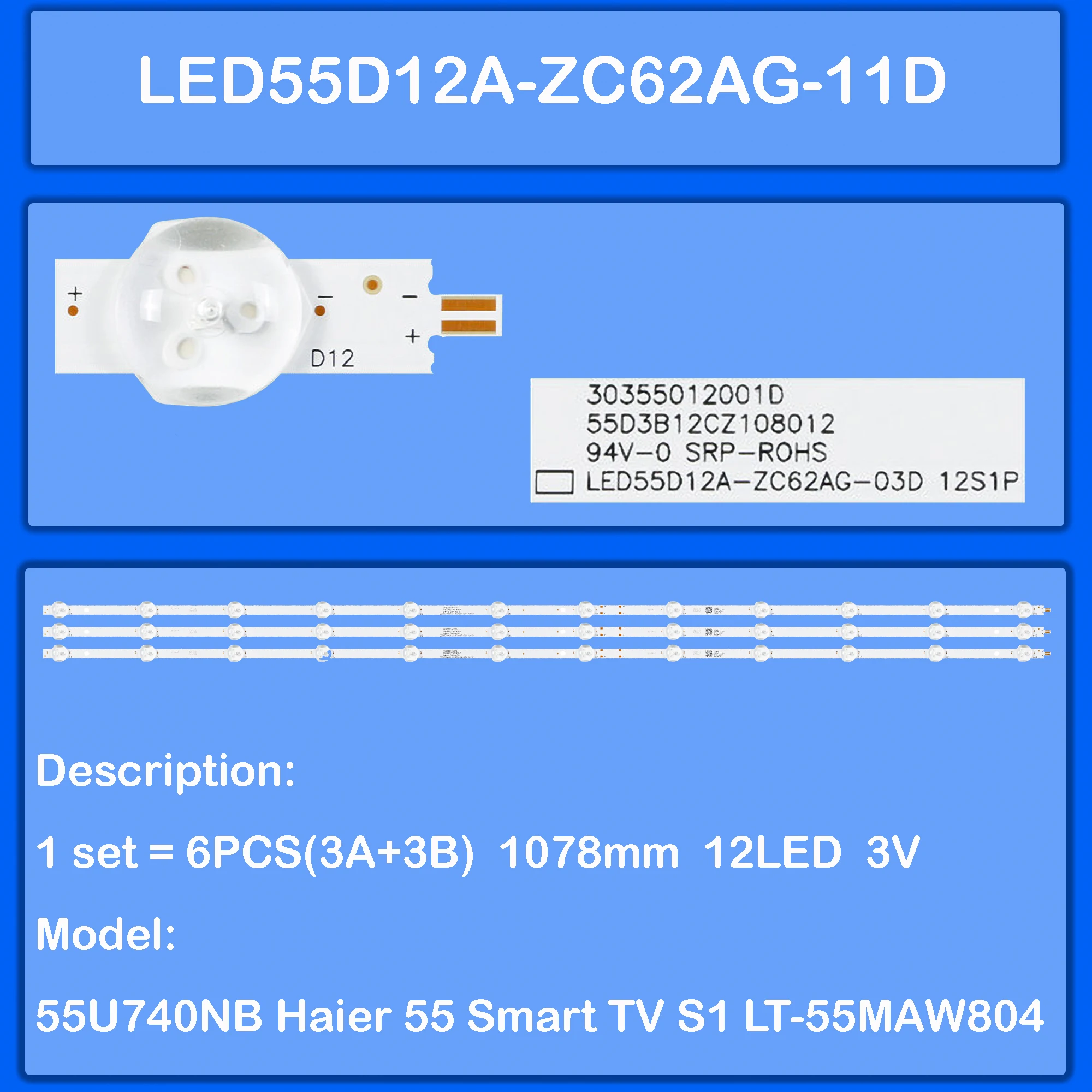 LED Backlight strip for Haier 55 Smart TV S2 55R3-MAX 55U740NB LT-55MAW804 P55UF1952U Onn 100012586 LE55C61 RCA RTRU5529-CA
LED Backlight strip for Haier 55 Smart TV S2 55R3-MAX 55U740NB LT-55MAW804 P55UF1952U Onn 100012586 LE55C61 RCA RTRU5529-CA