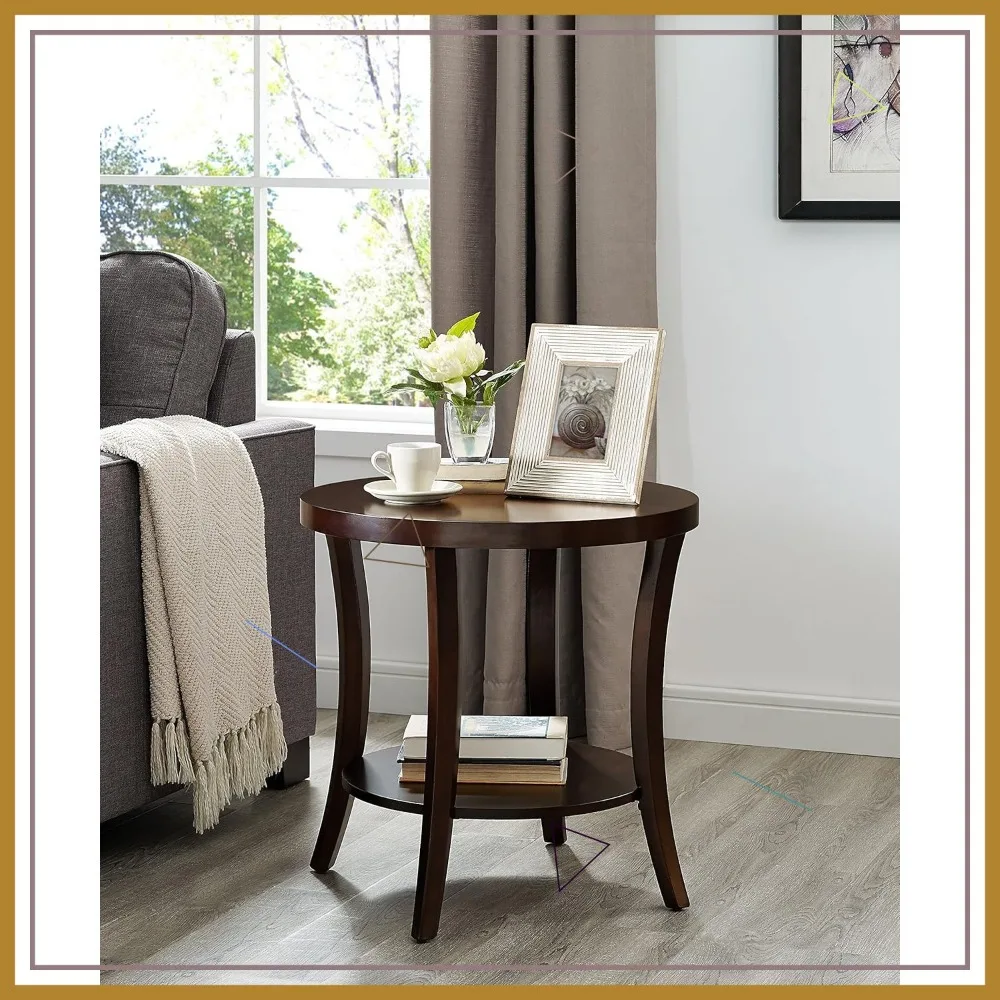 Modern Round End Table with Shelf, Espresso Finish, 23.3" Wide, Easy Assembly
Modern Round End Table with Shelf, Espresso Finish, 23.3" Wide, Easy Assembly