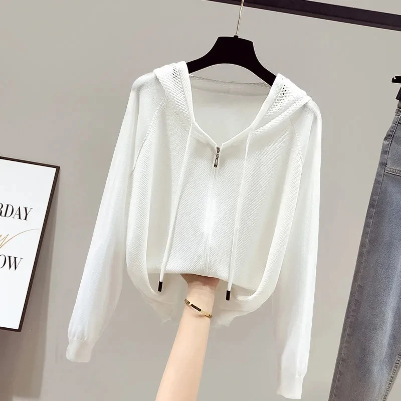 Spring Autumn New Ice Silk Knit Sweaters Women's Hooded Hollow Knitted Tops Korean Large Size Loose Bat Sleeves Pullovers
Spring Autumn New Ice Silk Knit Sweaters Women's Hooded Hollow Knitted Tops Korean Large Size Loose Bat Sleeves Pullovers