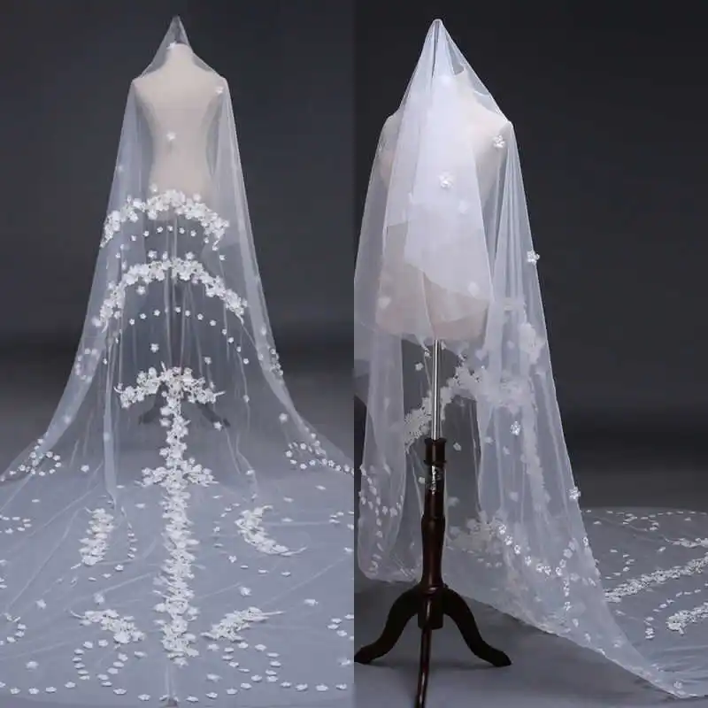 Gorgeous Wedding Bridal Veil With Lace 3D Appliques 3M Long Cathedral With Comb Wedding Accessories Customized velos de novia
Gorgeous Wedding Bridal Veil With Lace 3D Appliques 3M Long Cathedral With Comb Wedding Accessories Customized velos de novia