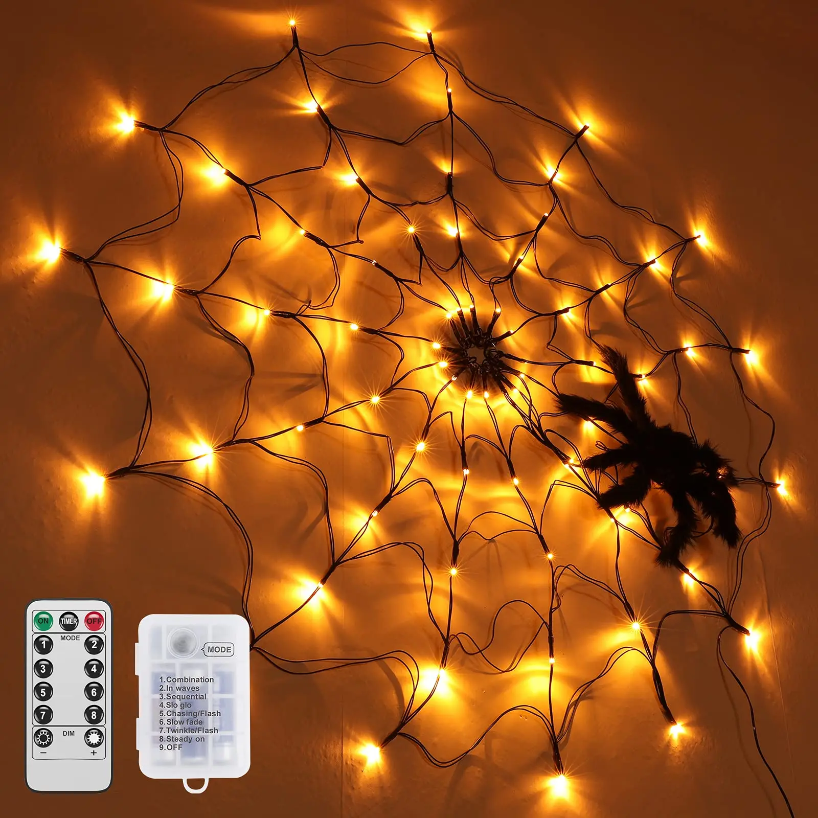 Halloween Decorations Lights 70 LED Spider Web Lights with Plush Black Spider Remote Control for Party Yard Bar Haunted House
Halloween Decorations Lights 70 LED Spider Web Lights with Plush Black Spider Remote Control for Party Yard Bar Haunted House