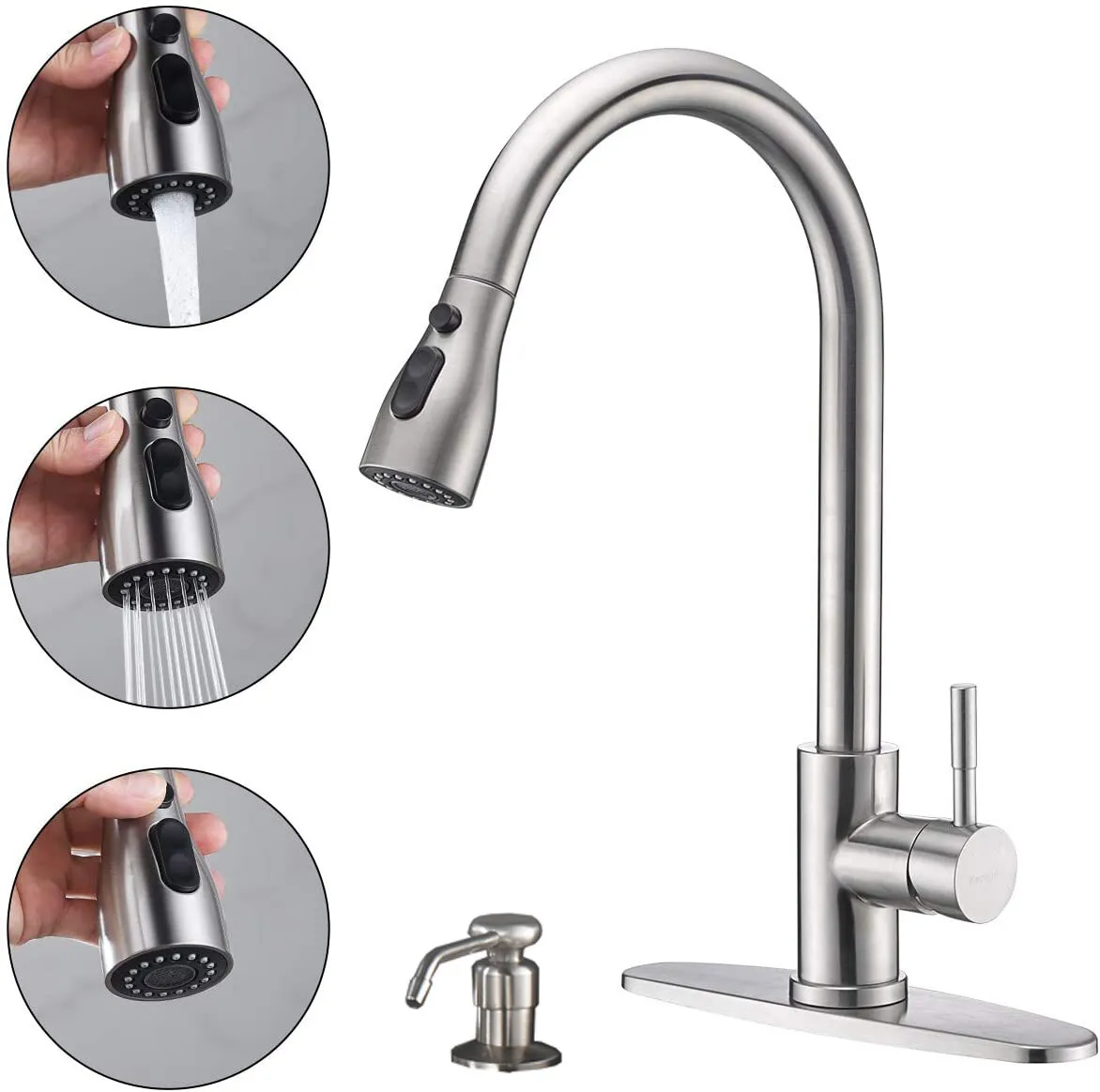 Kitchen Sink Faucet Pull Down Sprayer Swivel with Cover Mixer Tap+Soap Dispenser
Kitchen Sink Faucet Pull Down Sprayer Swivel with Cover Mixer Tap+Soap Dispenser