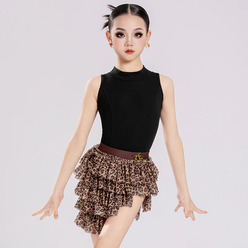 New Latin Dance Training Clothes Girl Performance Practice Wear Sleeveless Black Dance Leotard Leopard Tiered Dance Skirt 5424
New Latin Dance Training Clothes Girl Performance Practice Wear Sleeveless Black Dance Leotard Leopard Tiered Dance Skirt 5424