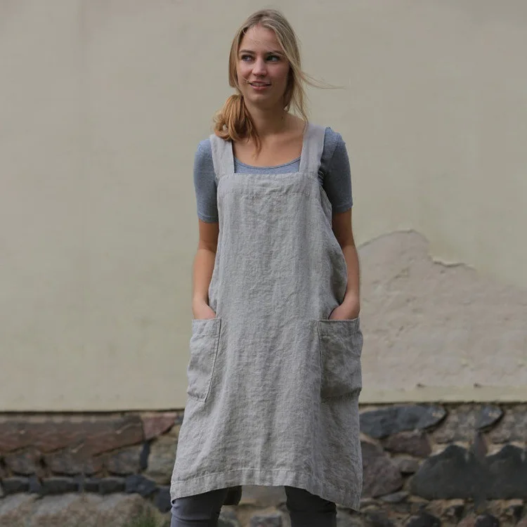 Kitchen Aprons Household Women Cotton Linen Dress Casual Solid Bandage Cooking Aprons Loose Clothing
Kitchen Aprons Household Women Cotton Linen Dress Casual Solid Bandage Cooking Aprons Loose Clothing