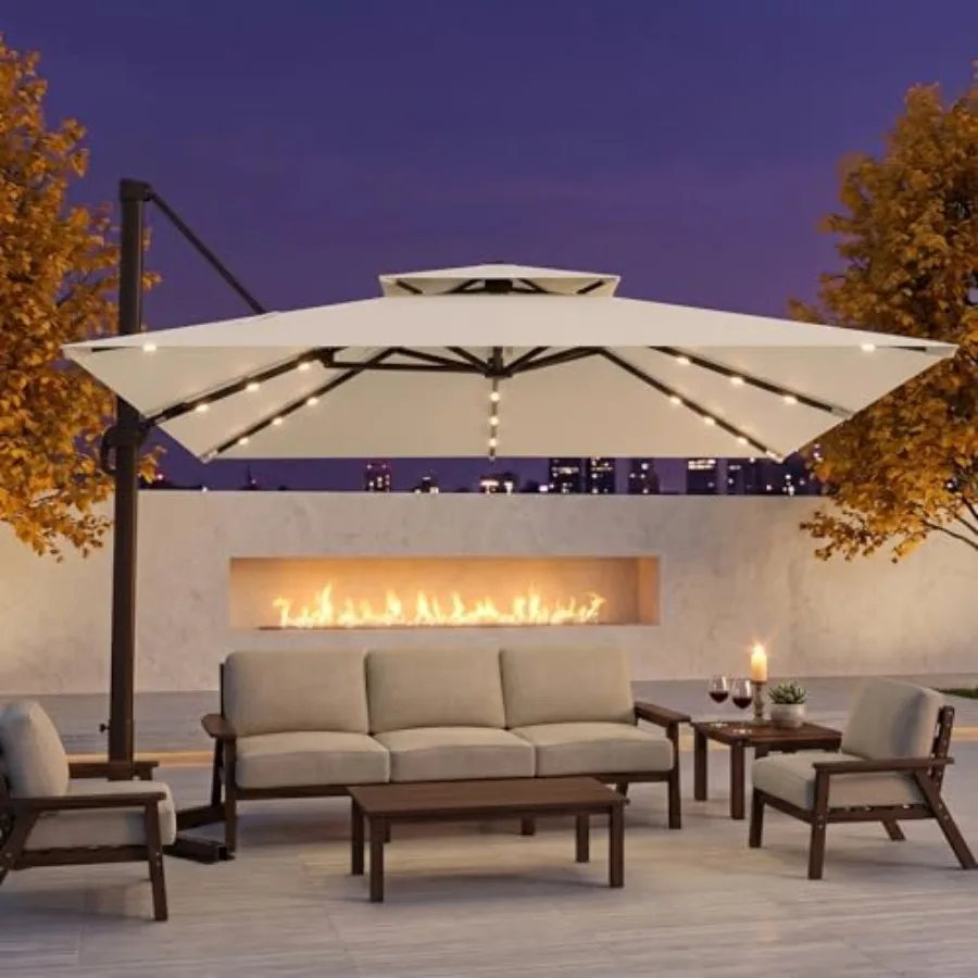 10Feet Cantilever Patio Umbrella with Solar Lights, Large Outdoor 2 Tier Aluminum Offset Square Umbrellas 360 Degree Rotation f
10Feet Cantilever Patio Umbrella with Solar Lights, Large Outdoor 2 Tier Aluminum Offset Square Umbrellas 360 Degree Rotation f