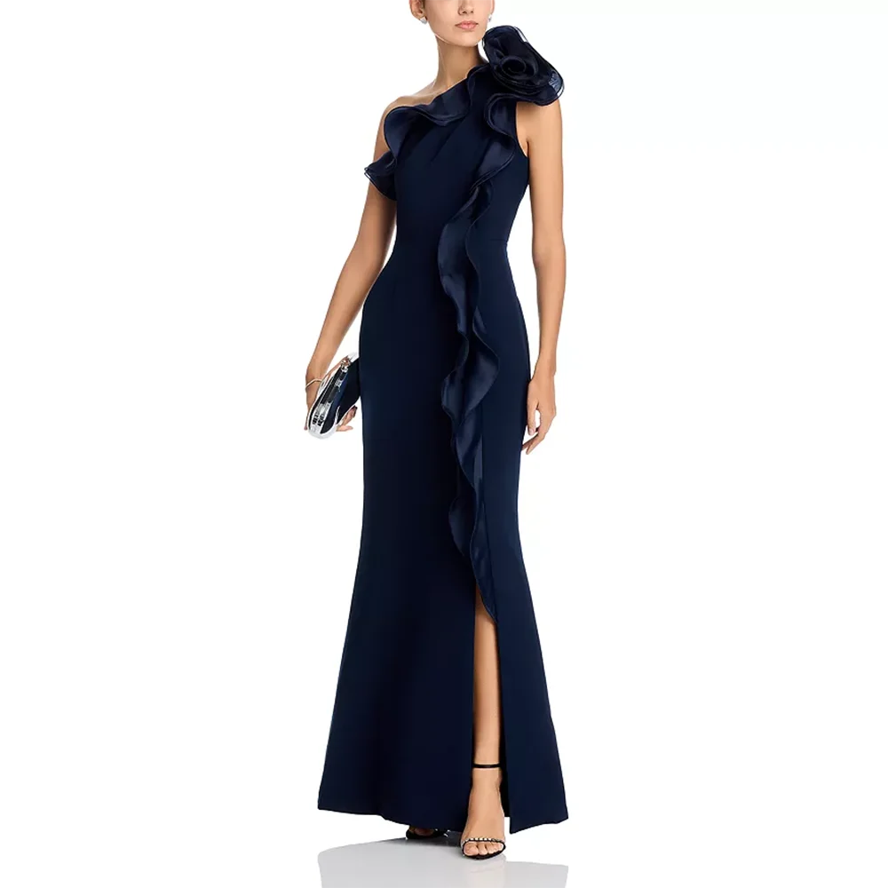 Fashion One Shoulder Pleat Flower Prom Dress Blue Jersey Sleevesless Straight Floor Lenght Evening Gowns Party Derss Customized
Fashion One Shoulder Pleat Flower Prom Dress Blue Jersey Sleevesless Straight Floor Lenght Evening Gowns Party Derss Customized