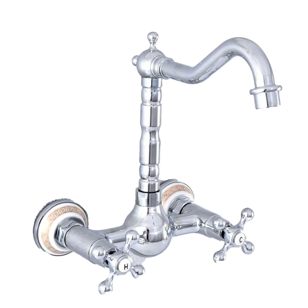 Chrome Brass Double Handle Dual Hole Wall Mount Basin Faucet Swivel Spout Kitchen Bathroom Sink Cold And Hot Mixer Tap 2sf766
Chrome Brass Double Handle Dual Hole Wall Mount Basin Faucet Swivel Spout Kitchen Bathroom Sink Cold And Hot Mixer Tap 2sf766
