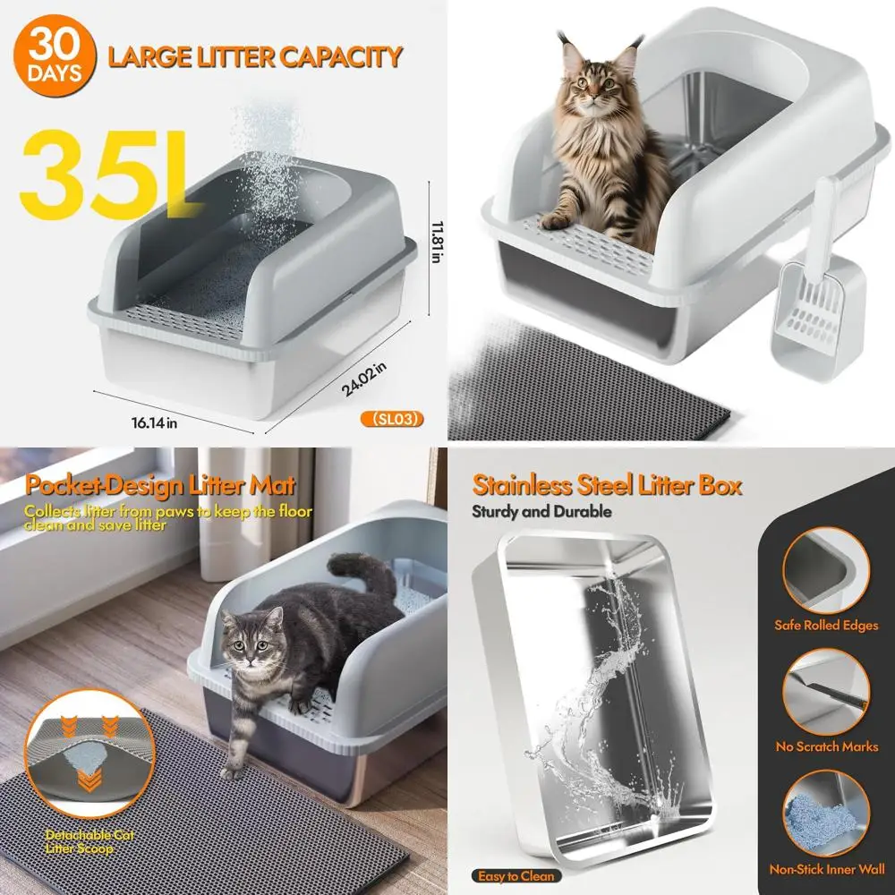 Large High-Sided Cat Litter Box with Lid, 24L x 16W x 11.8H, Suitable for Multiple Cats, Leak-Proof, Easy Clean, Includes Mat &
Large High-Sided Cat Litter Box with Lid, 24L x 16W x 11.8H, Suitable for Multiple Cats, Leak-Proof, Easy Clean, Includes Mat &